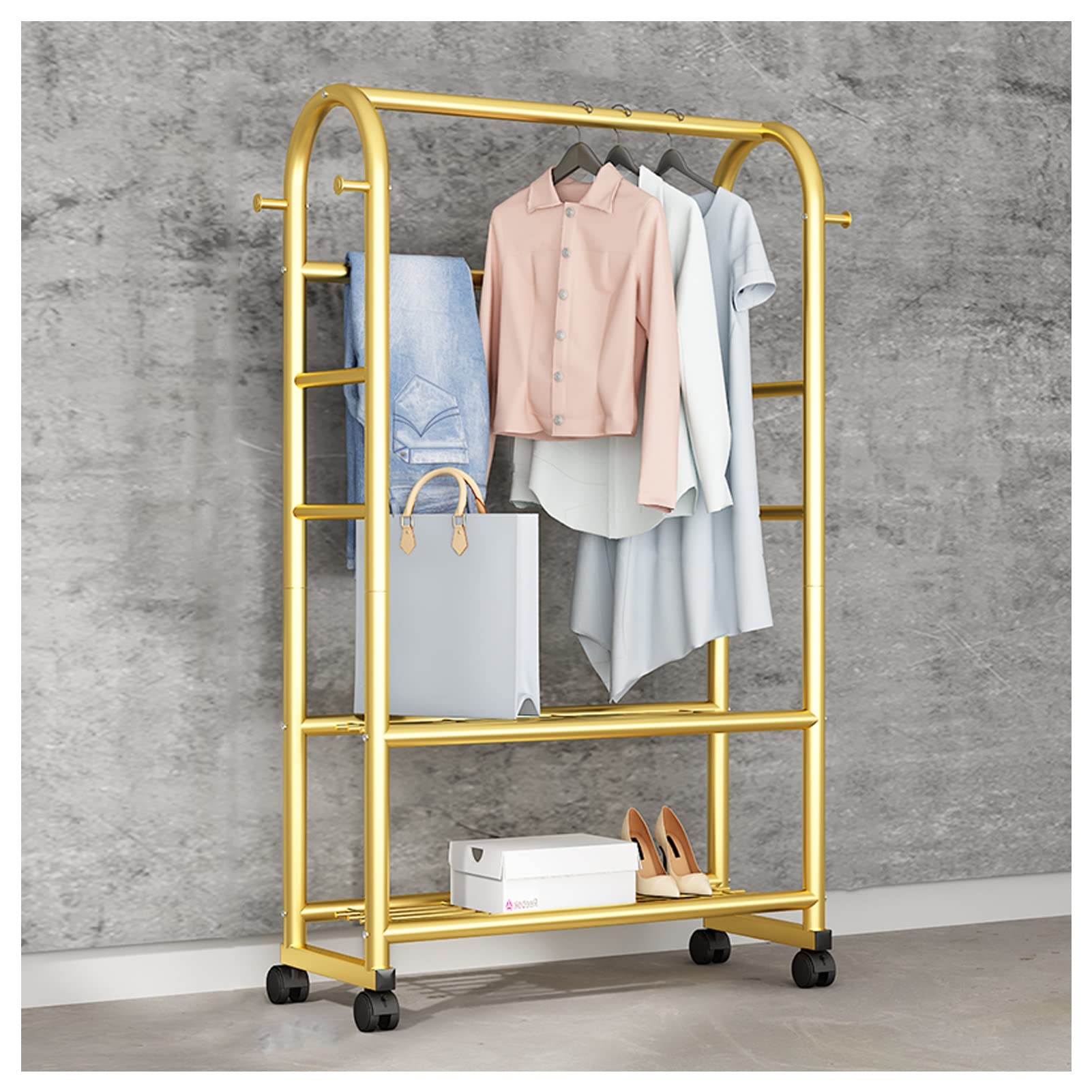 YNBSHGAA Coat Rack, Heavy Duty Clothing Rails Freestanding Garment Hanger Hanging Rail Clothes Stand for Corridor Bedroom Retail Store/Gold/80Cm,Gold-60Cm