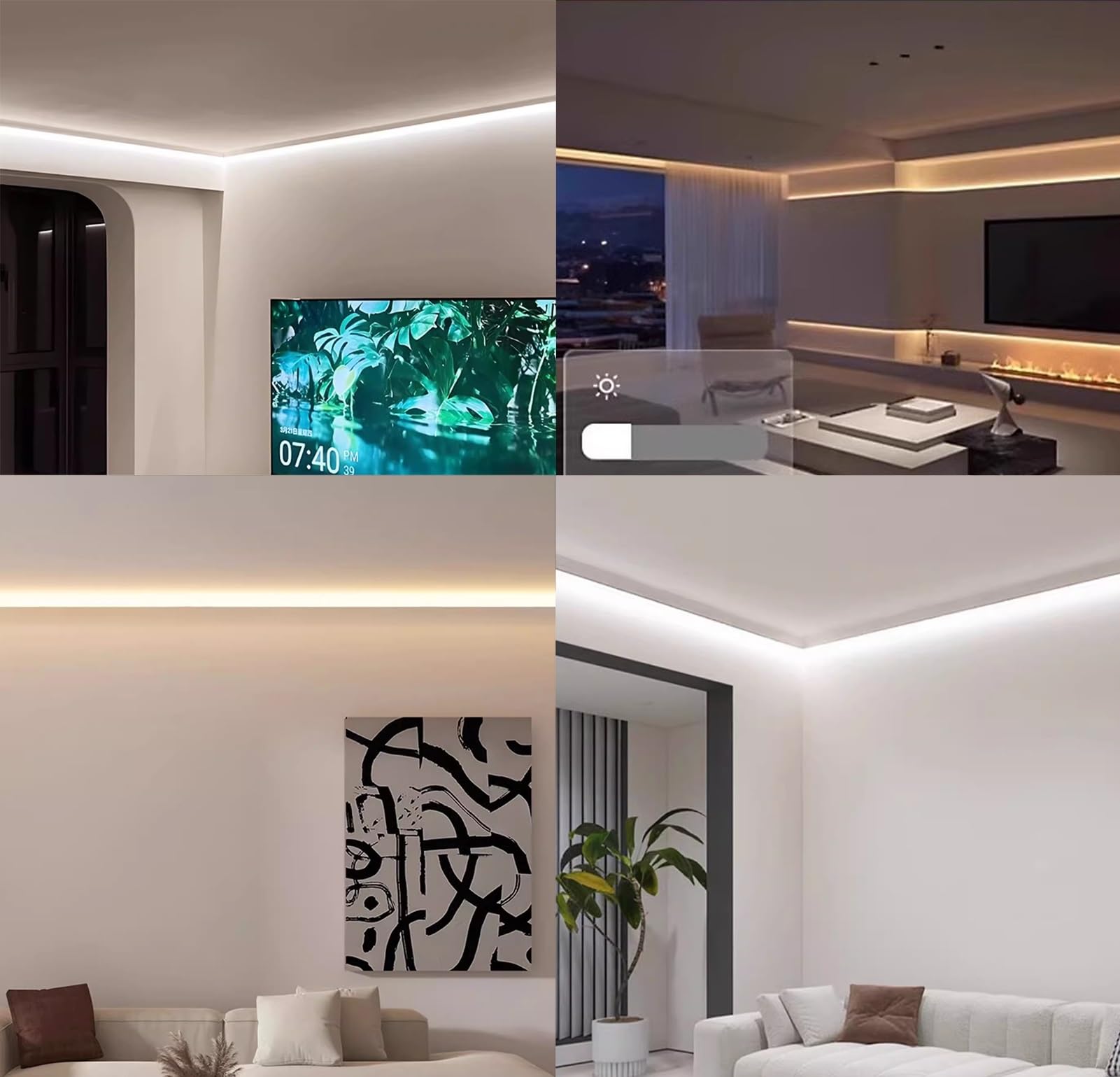 Profili per Strisce Led Diffusore in Alluminio per Illuminazione Indiretta a Soffitto, Battiscopa Bianco Canale Led Senza Luce Led, Diffusore Led Modanatura Corona per Arredamento Casa(8m/26.2ft)