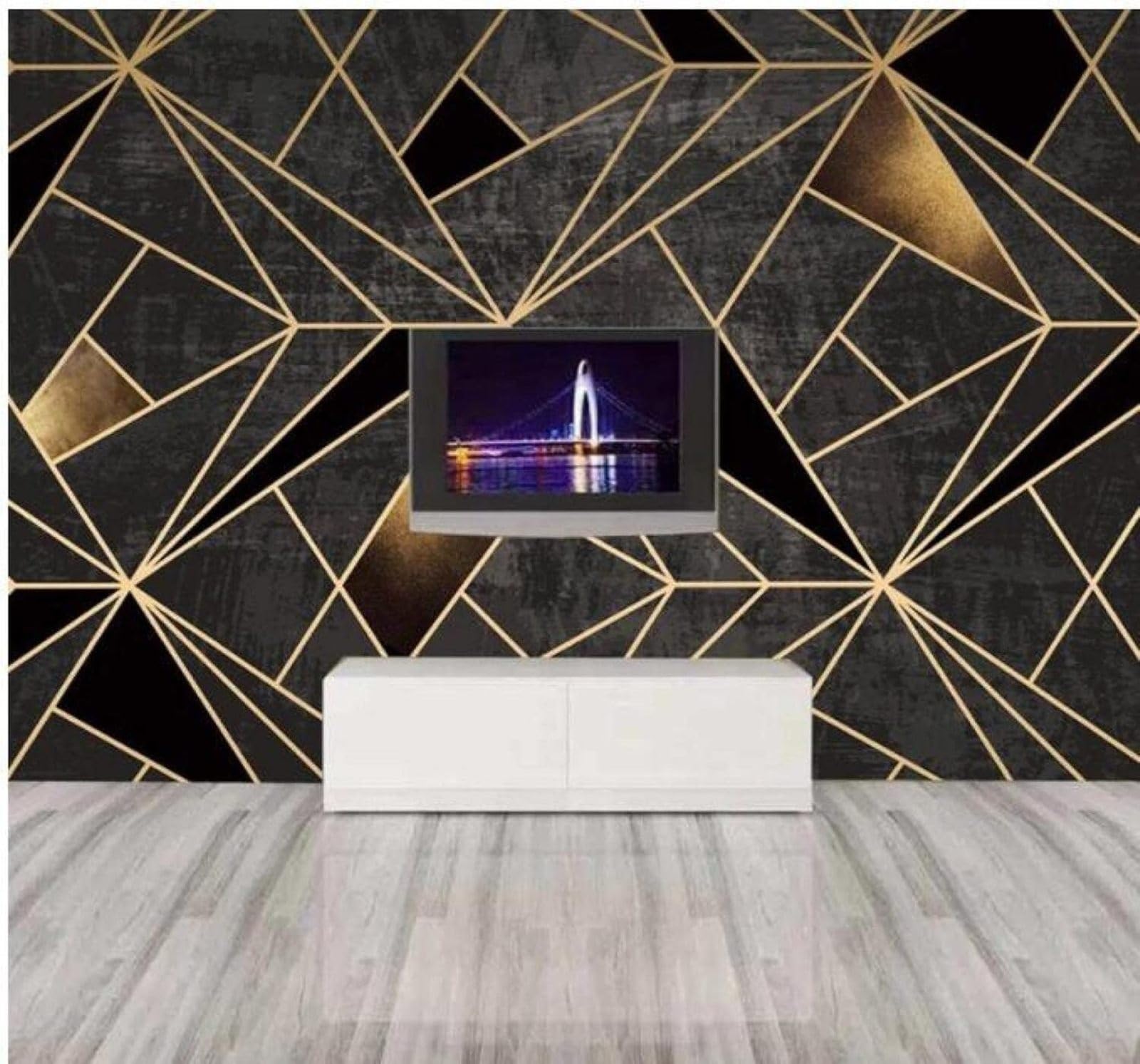 XLMING Black Gold Abstract Geometric Pattern 3D Wallpaper Luxury Home Dining Decor Paste Sofa Living Room The Wall for Bedroom Mural-400cm×280cm