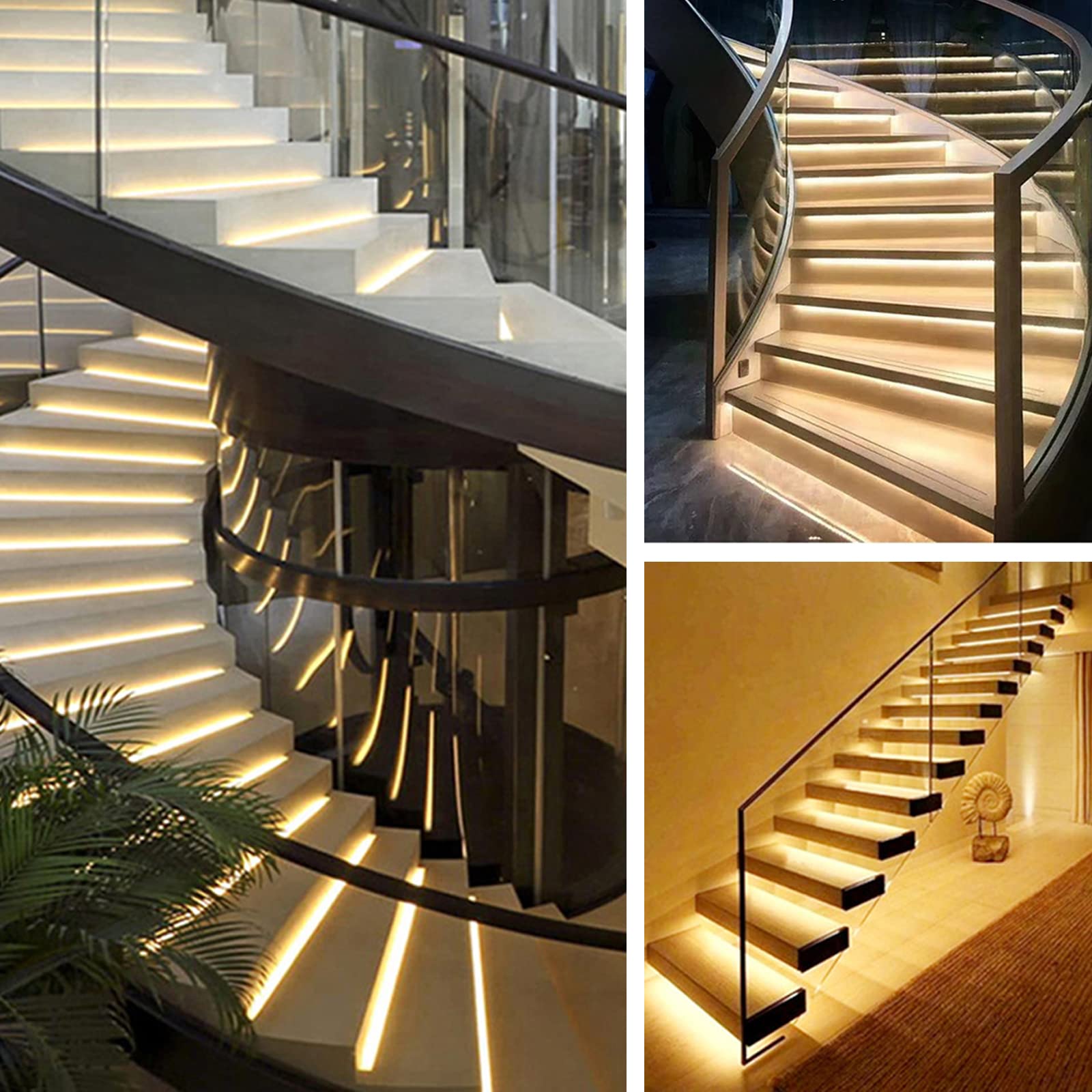 LED-Treppenstufenbeleuchtung, 12V/24V 16 Schritte RL-STEP-05 Dynamisch LED Treppenbeleuchtungssteuerung Komplettset mit 100W Netzteil und COB Lichtleiste, Hauptstrecke (Warm White 2700K)