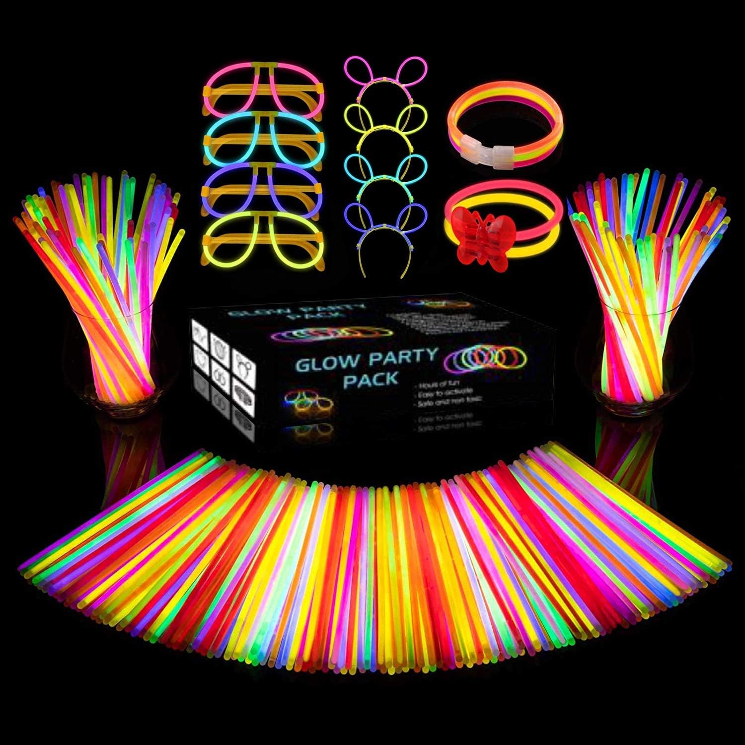 Premium 8 Inch Glow Sticks With Connectors for Kids Adults Bulk 224 Pcs Party Pack To Create Bracelets, Necklaces