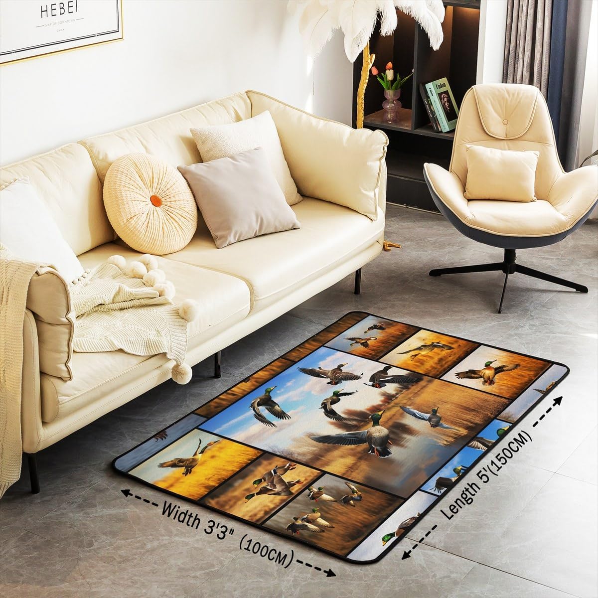 Erosebridal Duck Hunting Area Rug for Teens Youth,Mallard Duck Carpet 5x7,Nature Landscape Indoor Floor Mat,Woodland Farmhouse Animal Patchwork Accent Rug Set for Living Room Bedroom