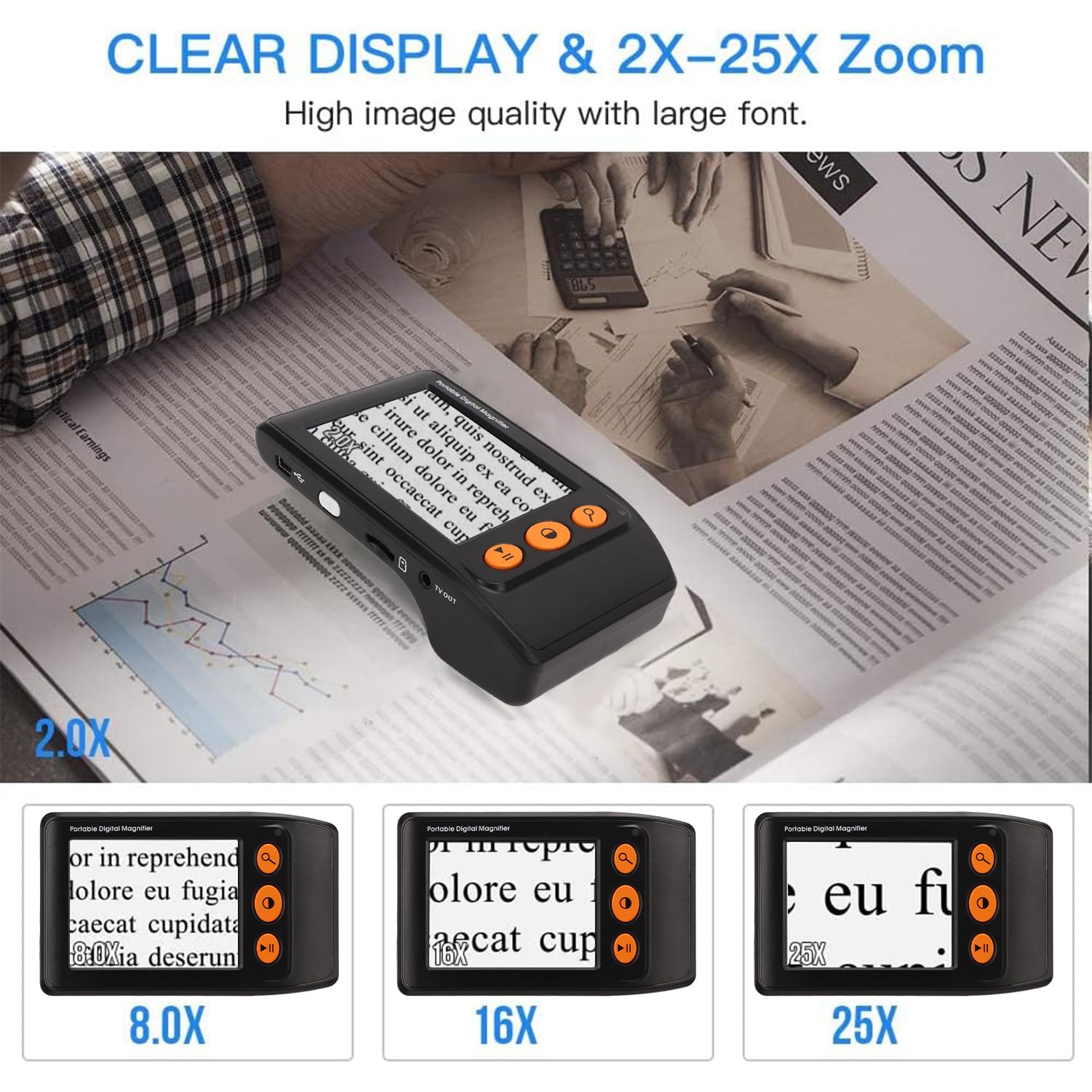 Digitale Videolupe, Hand-Digital-Videolupe Mit 3,5-Zoll-LCD, 2- Bis 25-fachem Zoom Für Verbesserte Lese- Und Sehhilfen Für Sehbehinderte, für Handwerk, Senioren Lesen Inspektion