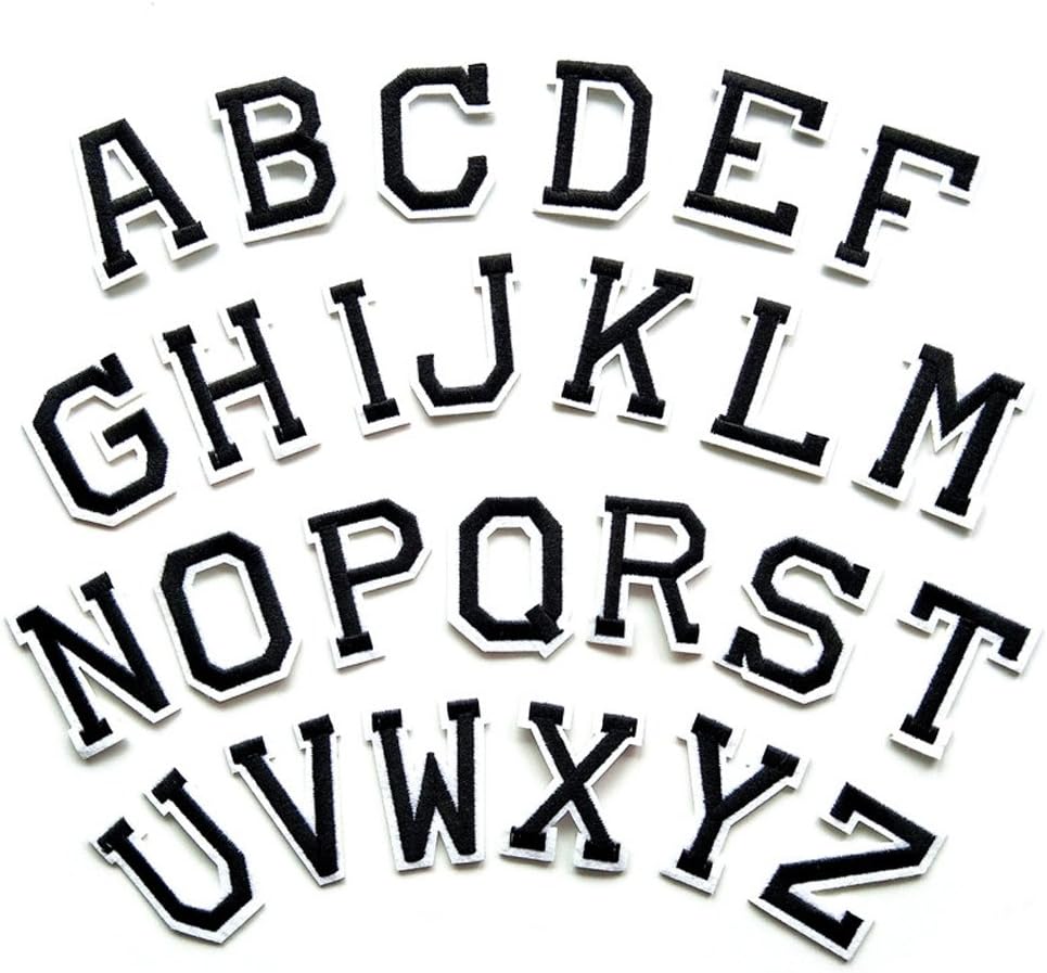 HUIXUN 26 Pcs/Lot English Letters Clothes Embroidered Iron on Patches for Clothing DIY Stripes Motif Appliques Garment Badge