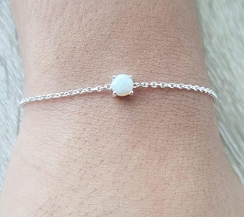 Miniatura 2 de Opal Bracelet - 5mm Australian Opal Bracelet in Sterling Silver - Minimalist Opal bracelet