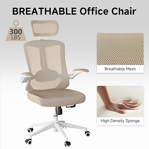 Miniatura 5 de Silla de oficina ergonómica con soporte lumbar ajustable y reposabrazos abatibles, silla de escritorio de computadora de respaldo alto con cojín de