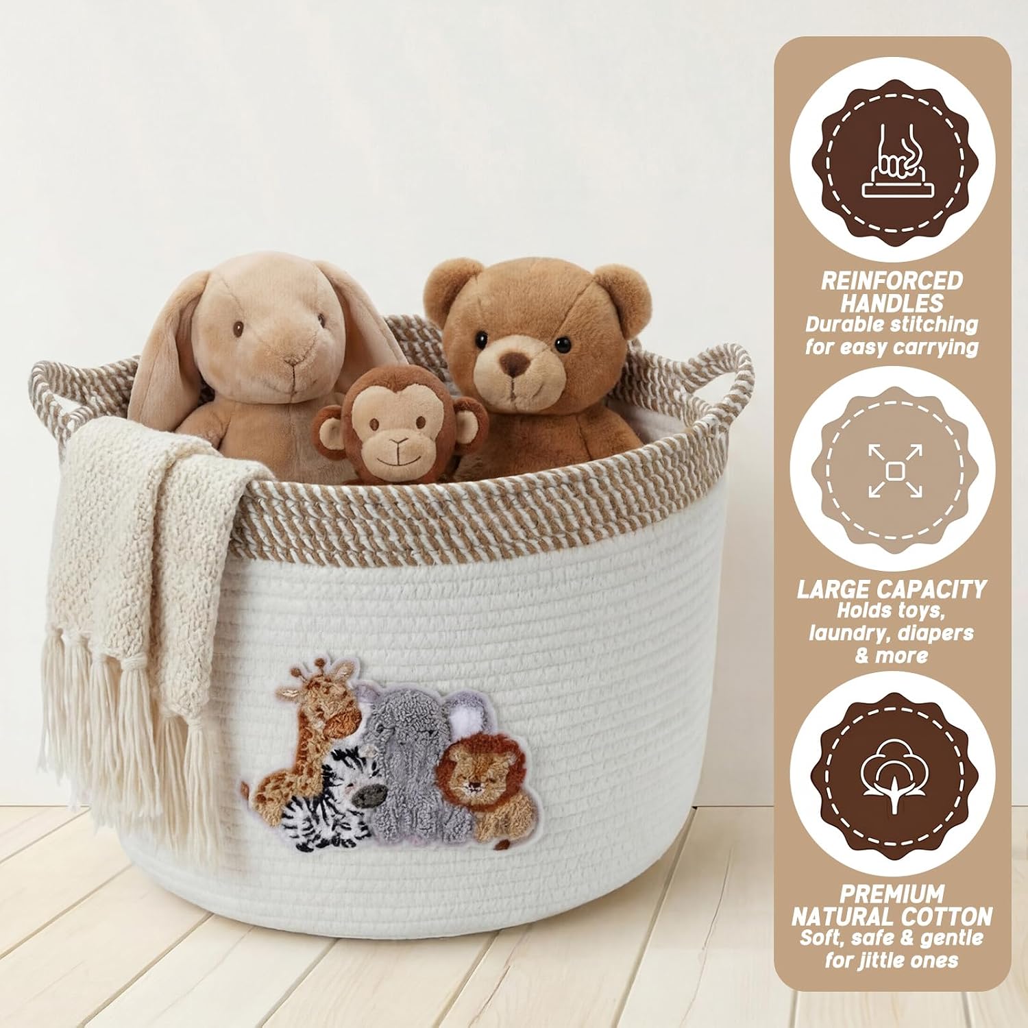 Domensi Woodland Animal Toy Basket 15″x11″ Large Baby Laundry Basket Woven Baby Storage Baskets for Nursery Gift Animal Toy Organizer Hamper Diaper Towel
