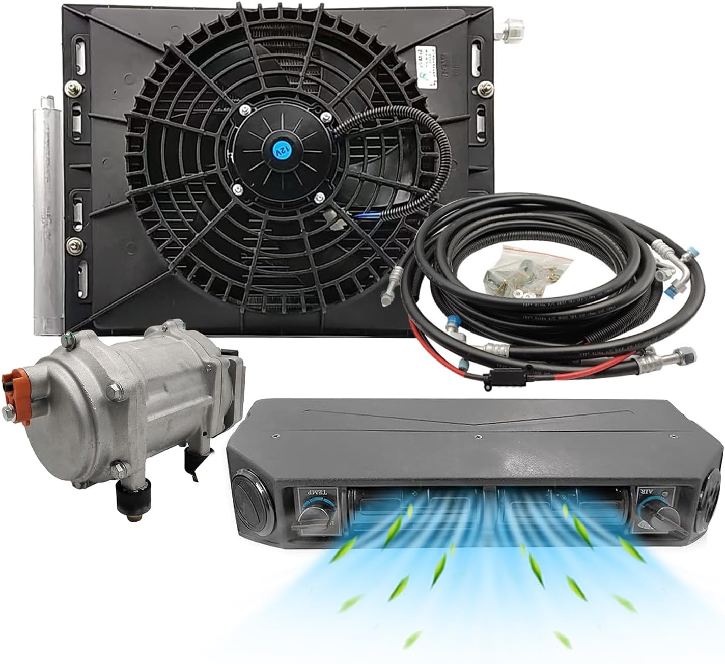 Universal 12V Under Dash Air Conditioning AC Kit 10000btu 12 volt Electric Air Conditioner for Car Van Taxi Automatic RVs Truck Electric AC energy Saving Fast Cooling