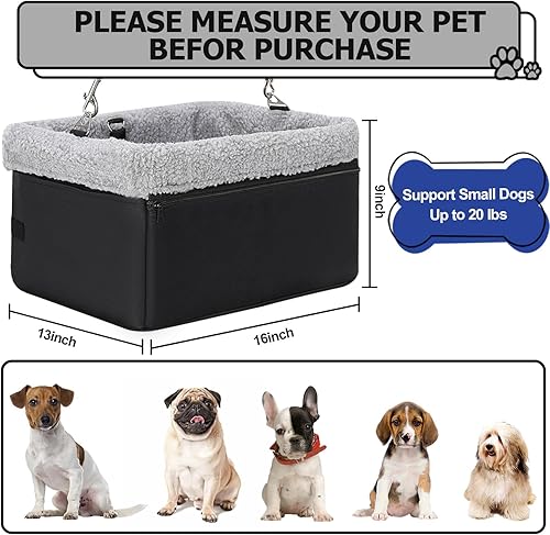 Miniatura 9 de NOVOLAB Asiento de coche para cachorros, asiento de coche portátil de lujo con correa de seguridad con clip, perfecto para mascotas pequeñas de