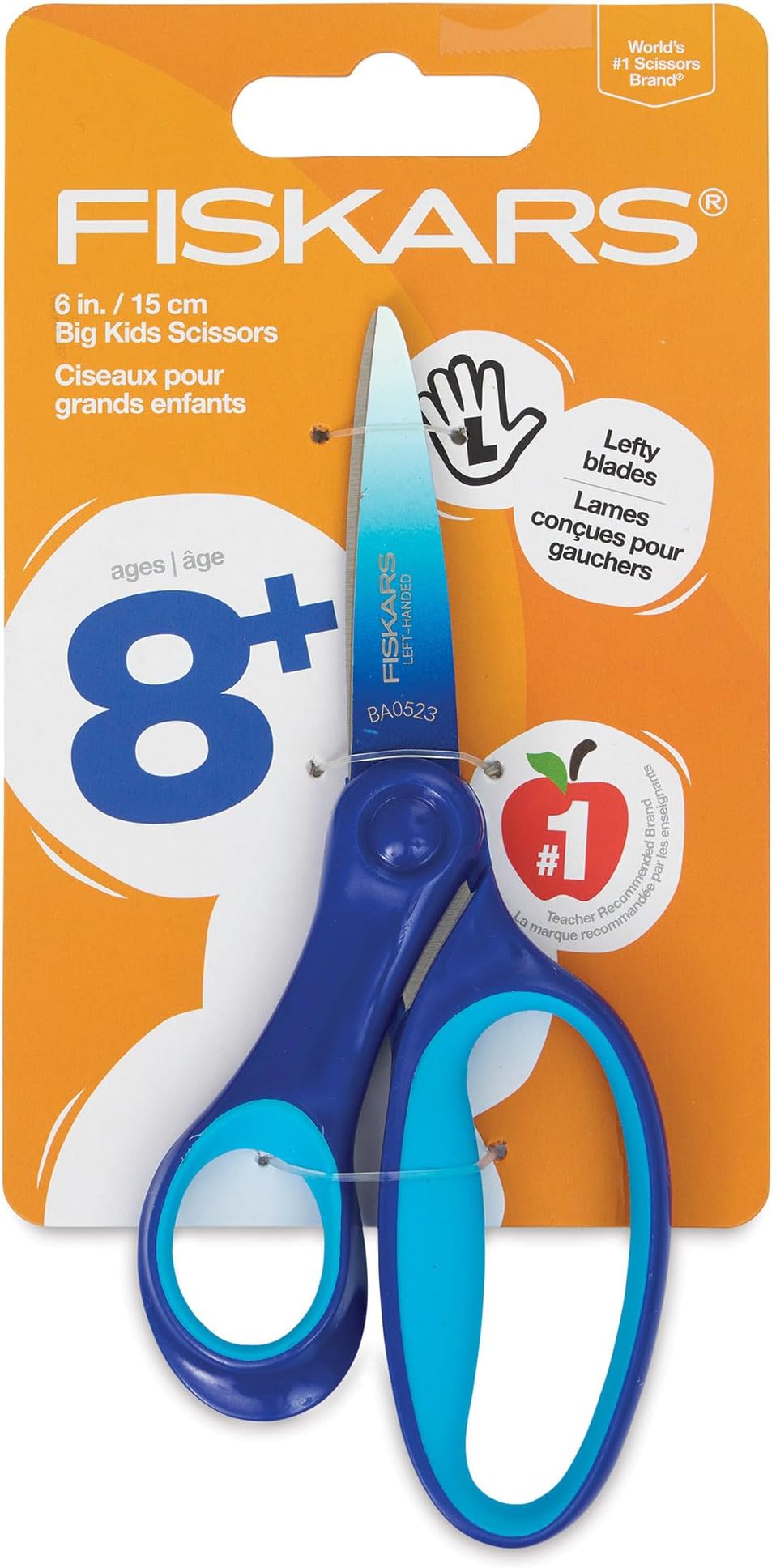 6" Left-Handed Big Kids Scissors for Ages 8-11, Scissors for School or Crafting, Back to, Supplies, Ombre Blue-Turquoise, Stainless Steel