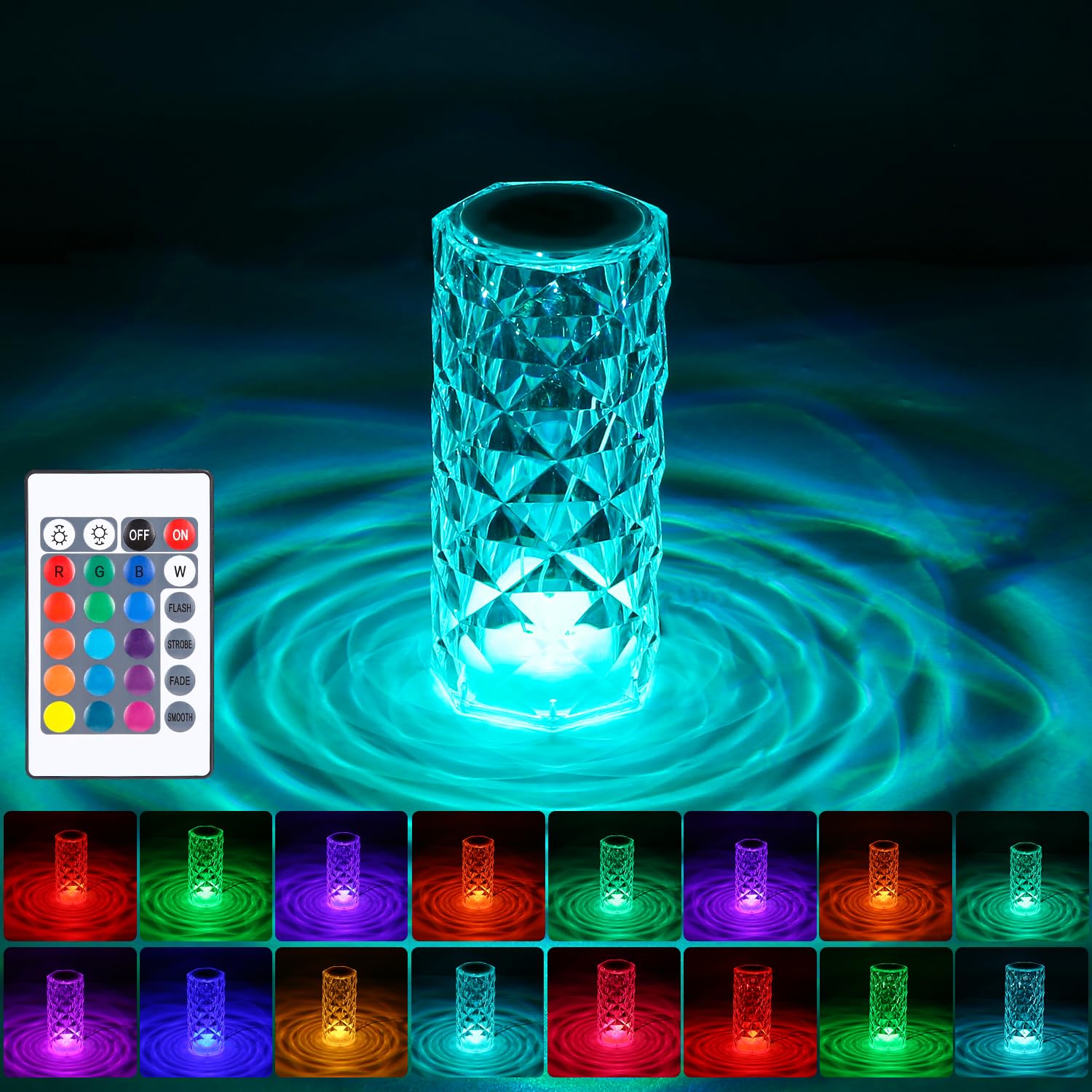 SOBEAU Lámpara de Mesa de Cristal,Creativa lámpara táctil de cabecera de cama de Rosa se puede ajustar a 16 colores y 4 modos,Luz Ambiental Recargable para el hogar Regalos de San Valentín
