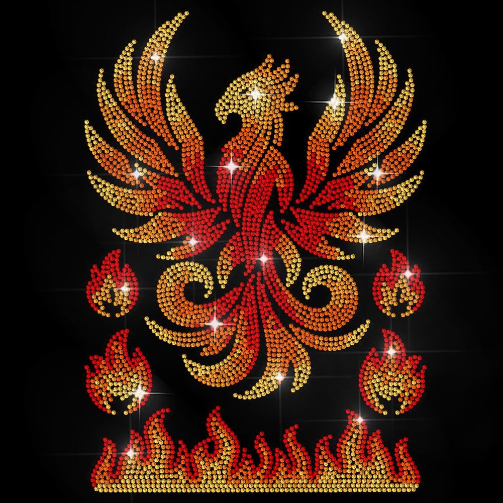 Amazon.com: MAYJOYDIY Phoenix Flames Rhinestone Iron on Hotfix Transfer ...