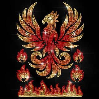 MAYJOYDIY Phoenix Flames Rhinestone Iron on Hotfix Transfer Burning Fire Heat Transfer Sticker Flying Phoenix Bling Clothing Decoration Applique for Shirt Bag Hat Jacket Jeans Shoes DIY Crafts