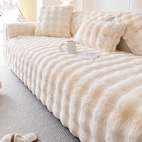 Miniatura 11 de Funda de piel sintética para sofá, funda de felpa de conejo, fundas antideslizantes para sofá, fundas de sofá lavables y acogedoras, protector de