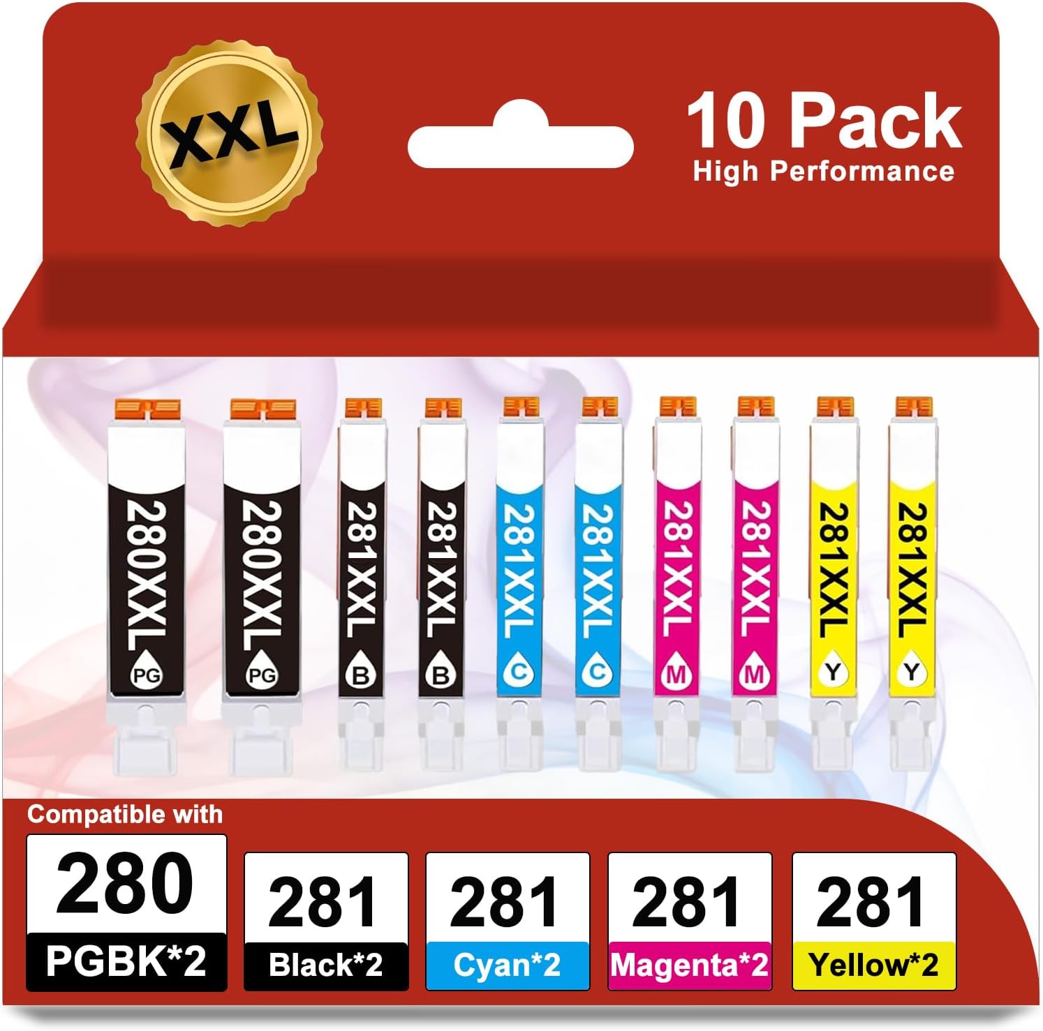 280XXL 281XXL Ink Cartridge Compatible with Canon280XL Canon281XL Replacement for PGI 280 CLI 281 XL Printer Value 10 Pack for TR8620a TR8520 TR8620 TR8600 TR7520 TS6120 TS6220 TS9120 TS6320 Printer