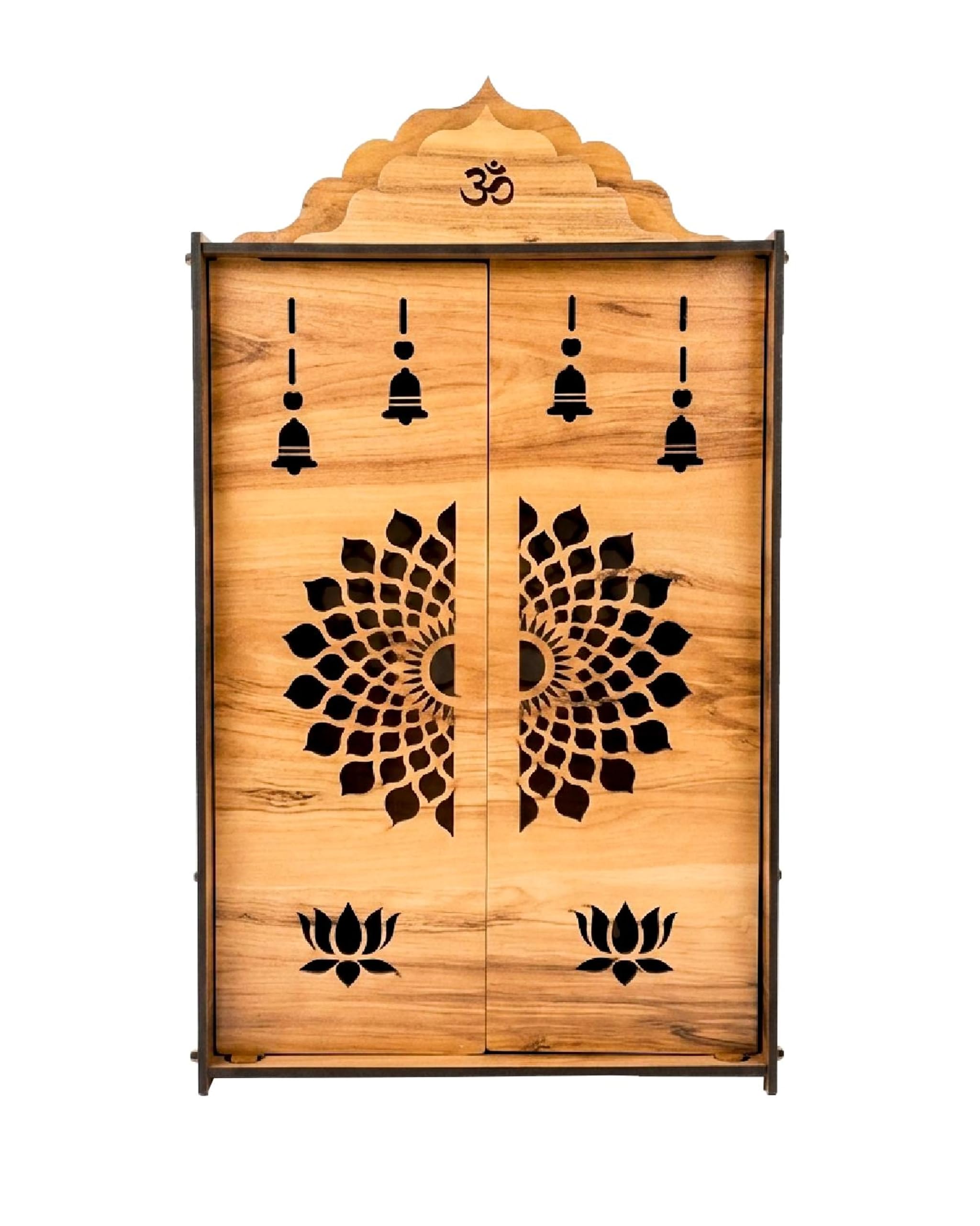 Wooden Temple Mandir for Home with Door | Wooden MDF, Assembly Required | Pooja Unit with Storage Space | Wall Mounts | Pooja Mandir for Home Big Size 21.2x16.5x10.2 inch-image-32