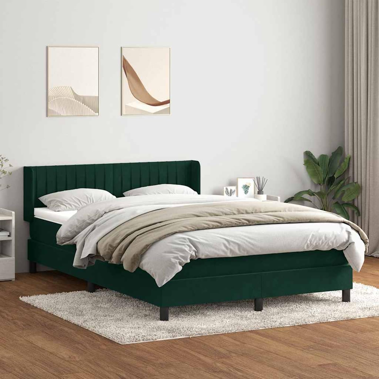 ATOMSTACK MAKER Letto a molle, 160 x 220 cm, con materasso a molle insacchettate, rivestimento in velluto verde scuro, testiera regolabile in altezza, cuscino traspirante, con rete a doghe e