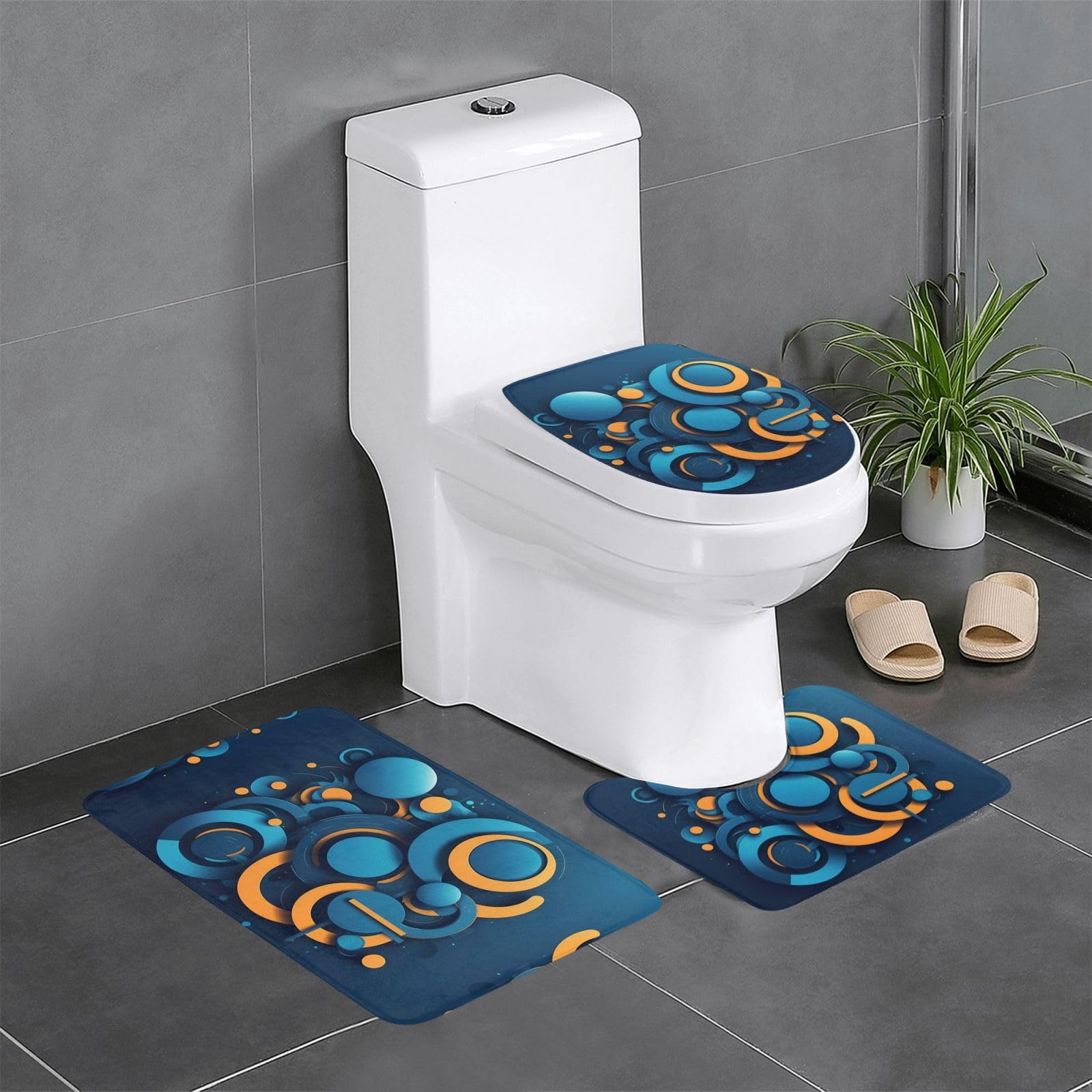 Lot de 3 tapis de salle de bain antidérapants bleu abstrait pour wc et coiffeuse