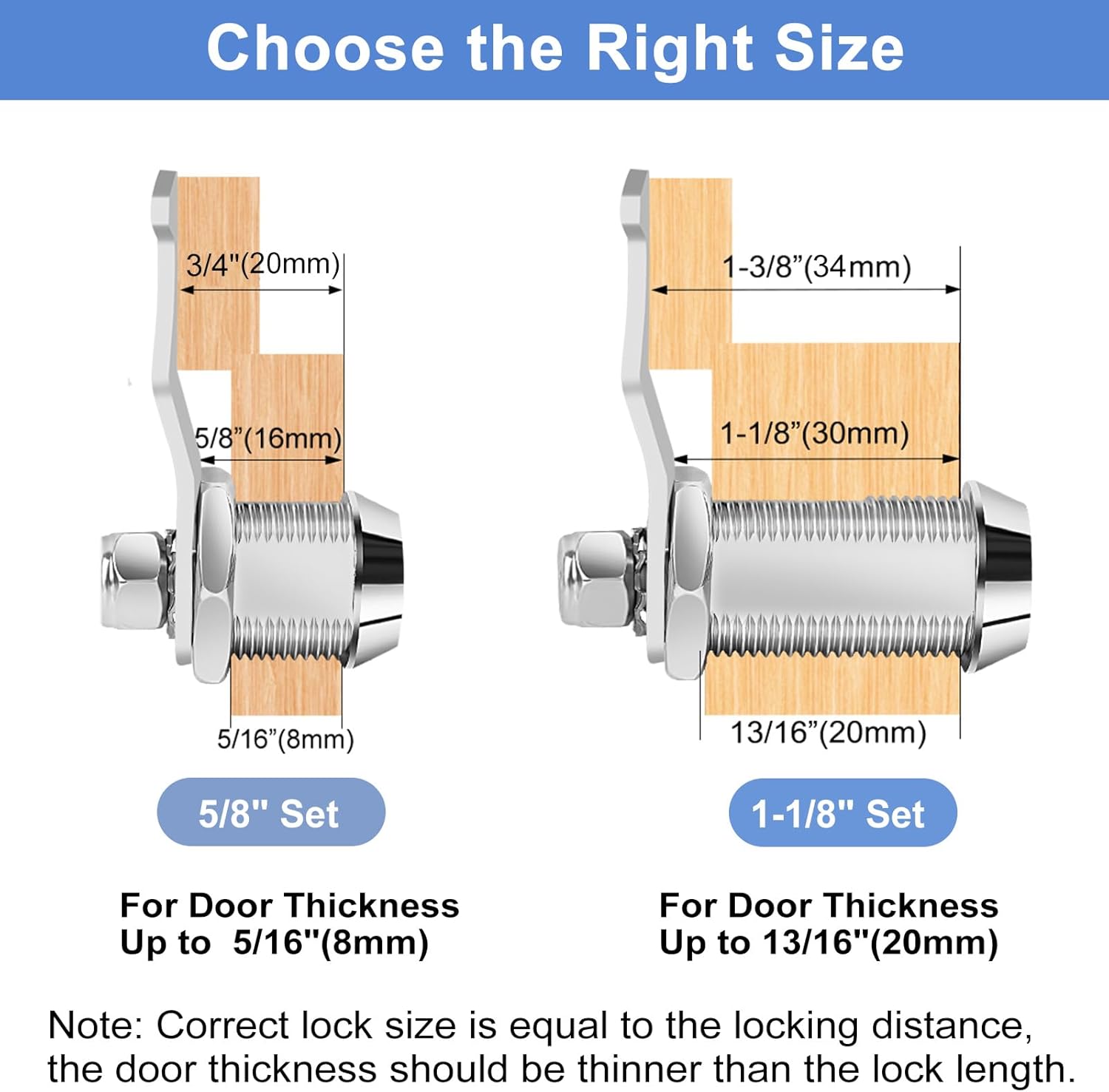 Cylinnda 5/8' Cabinet Cam Lock Keyed Alike, Hook Cam Tool Box Lock for RV Storage Compartment Door Tool Cart Mailbox with Manual, Zinc Alloy (5/8 Inch 2 Pack)