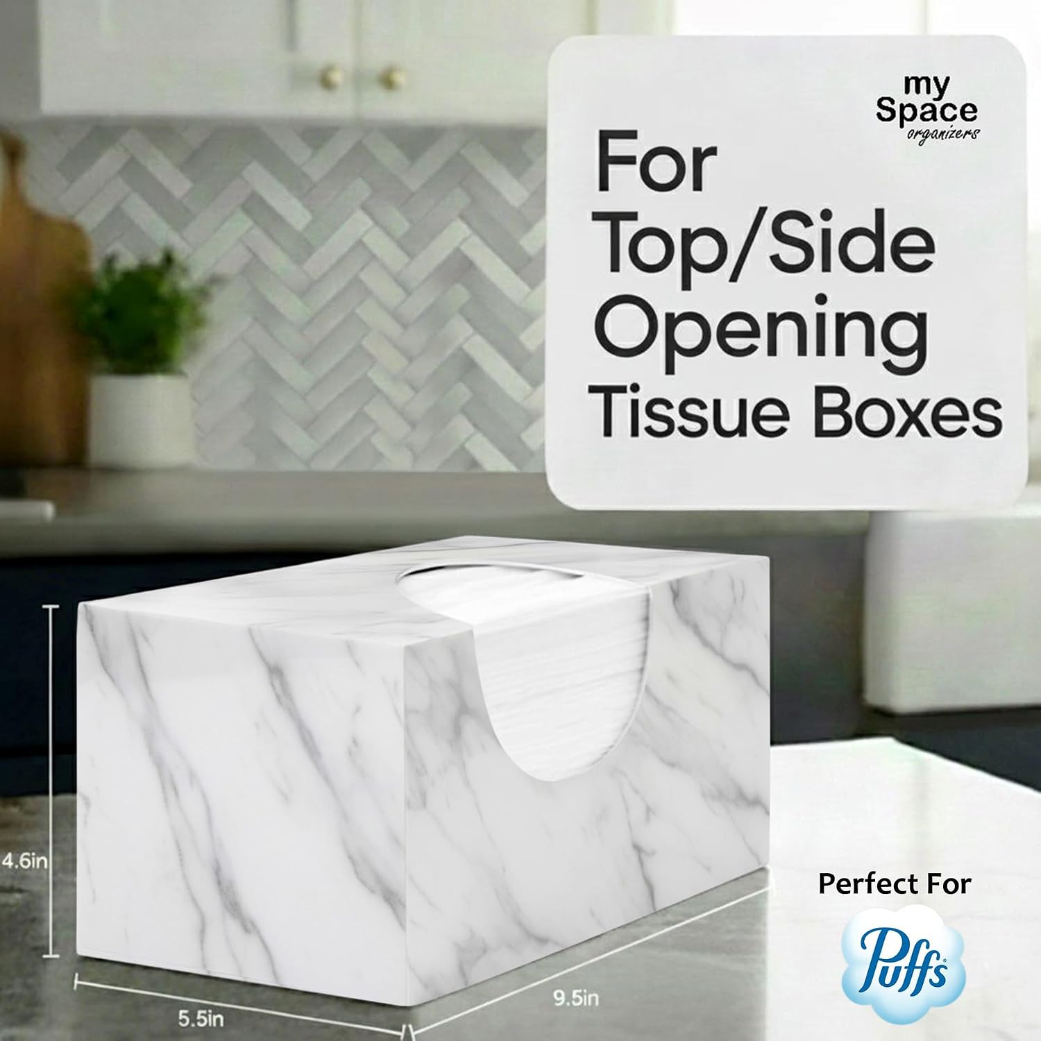 Tissue Box Cover Rectangle - Tissue Box Holder Rectangular - Compatible with Puffs - Acrylic Marble Bathroom Accessories Decor image 4