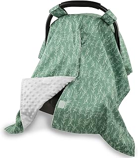 Baby Car Seat Canopy Soft Minky Plush Dotted Backing Baby Car Seat Cover Girls, Infant Carseat Canopy, Stretchy Multi- use Nursing Cover for Stroller/High Chair/Shopping Cart/Car Seat Canopies Sage