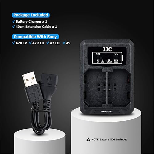 Miniatura 6 de Cargador USB dual para batería Sony NP-FZ100, cable USB integrado + cable de extensión de 15.7 in, compatible con Sony A9 III II ZV-E10II ZV-E1 A7R
