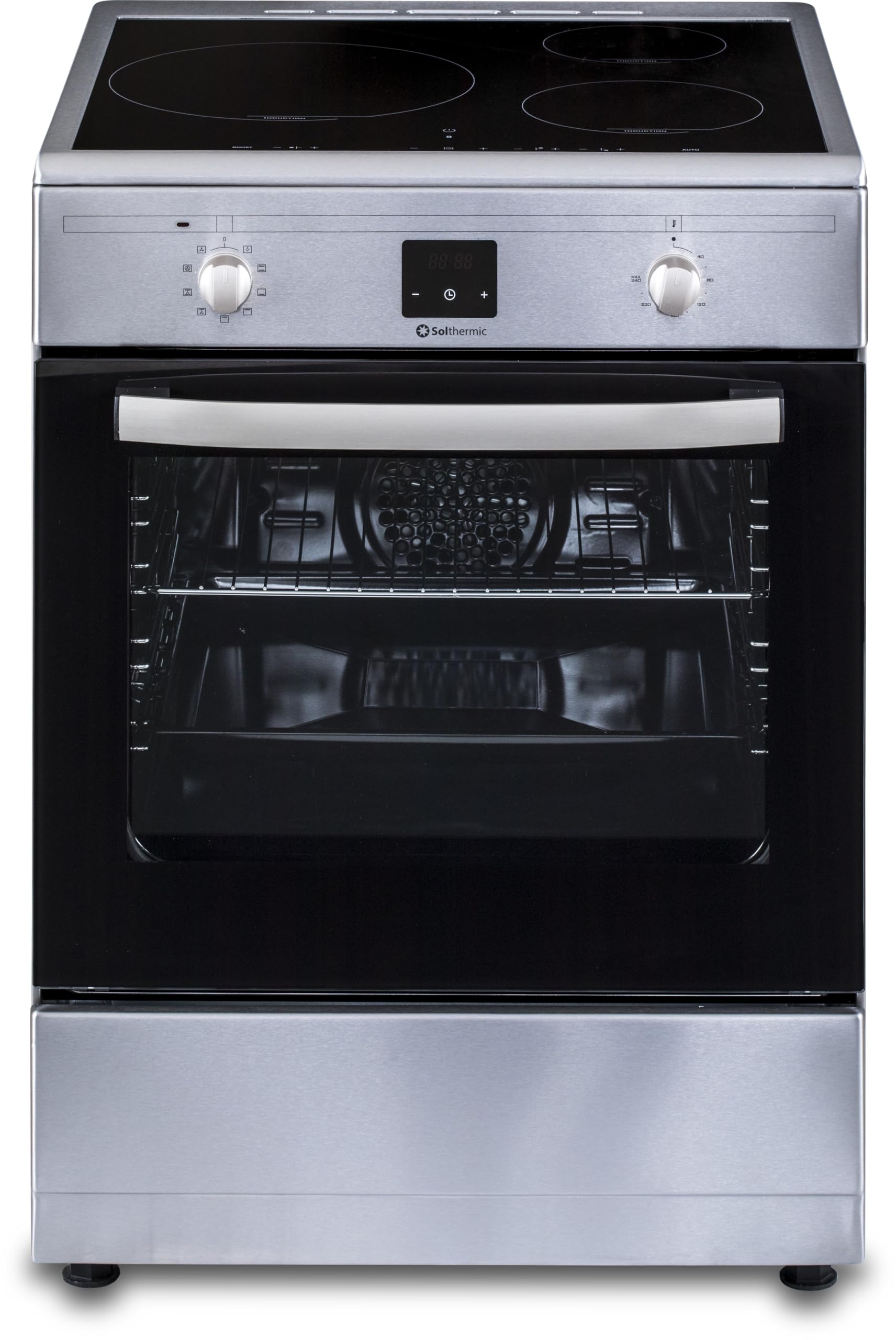 INDUCCION SOLTHERMIC COCINA VTI60 ACERO INOXIDABLE/HORNO GRAN CAPACIDAD CON TURBO 60L / FUNCIONES BOOSTER, ALTA POTENCIA, CALENTAMIENTO RÁPIDO / 3 ZONAS (1 GRAN ZONA) / BAJO CONSUMO (A)