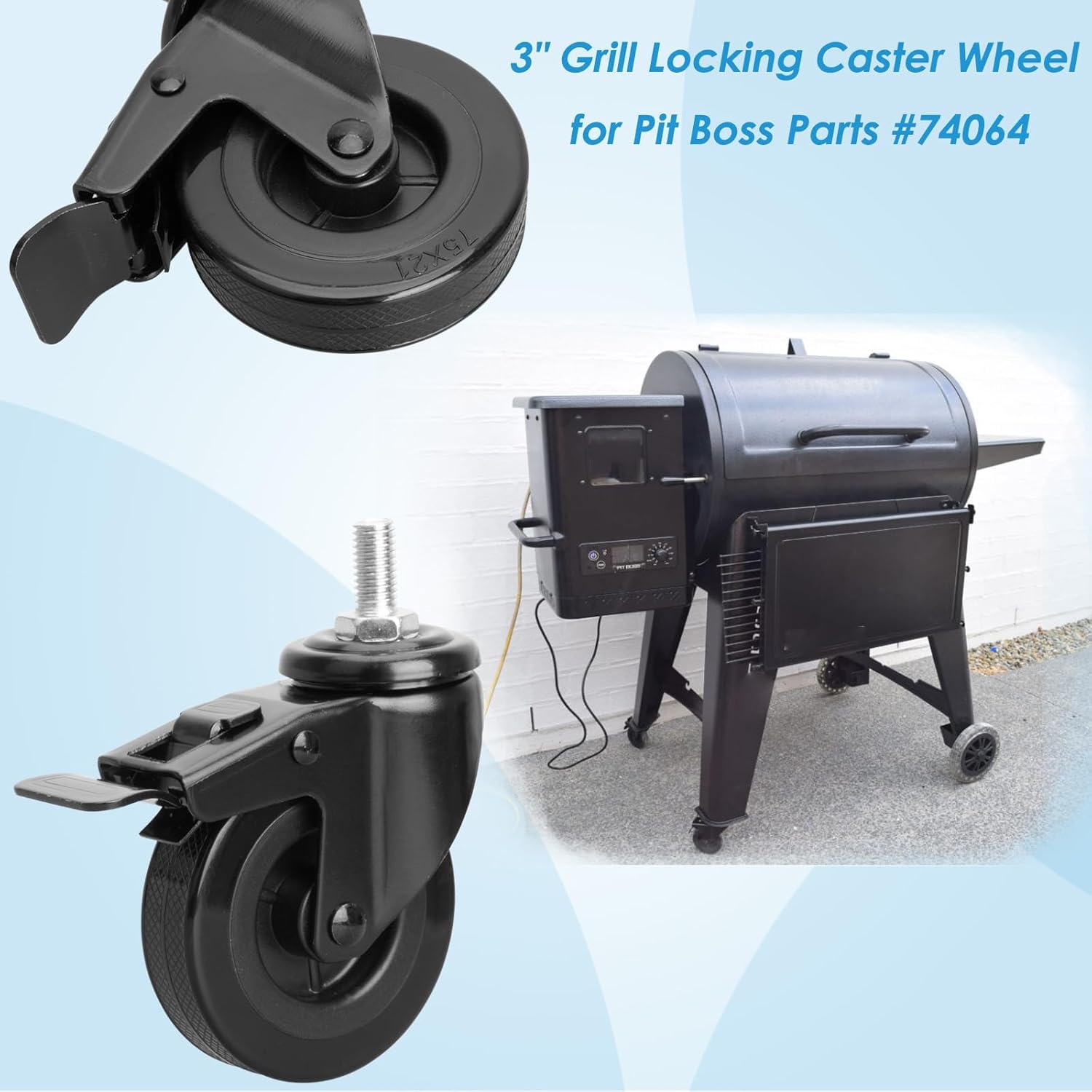 Replacement Locking Caster Wheel For Pellet Grills (Pit Boss, Louisiana, Etc.) - 3 Pack