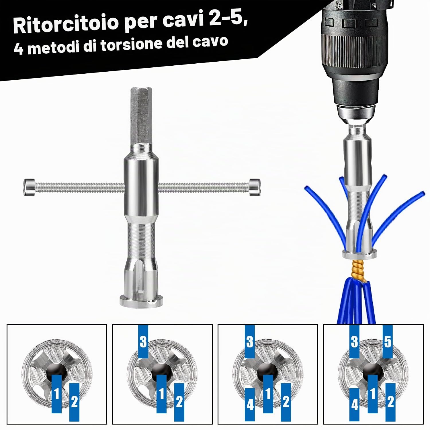 Strumento per Attorcigliare i Fili per Trapano, Strumento per Attorcigliare i Fili in Acciaio Zincato con Viti Strumento Portatile per Attorcigliare i Fili per Trapani Elettrici e Manuali