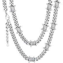 ChainsHouse Barbed Wire Necklace Punk Thorns Chain Necklace for Men Women, 5/6/7/9/12MM Wide Stainless Steel/Black Metal/Gold Plated Hiphop Rock Jewelry, 18-22 Inches