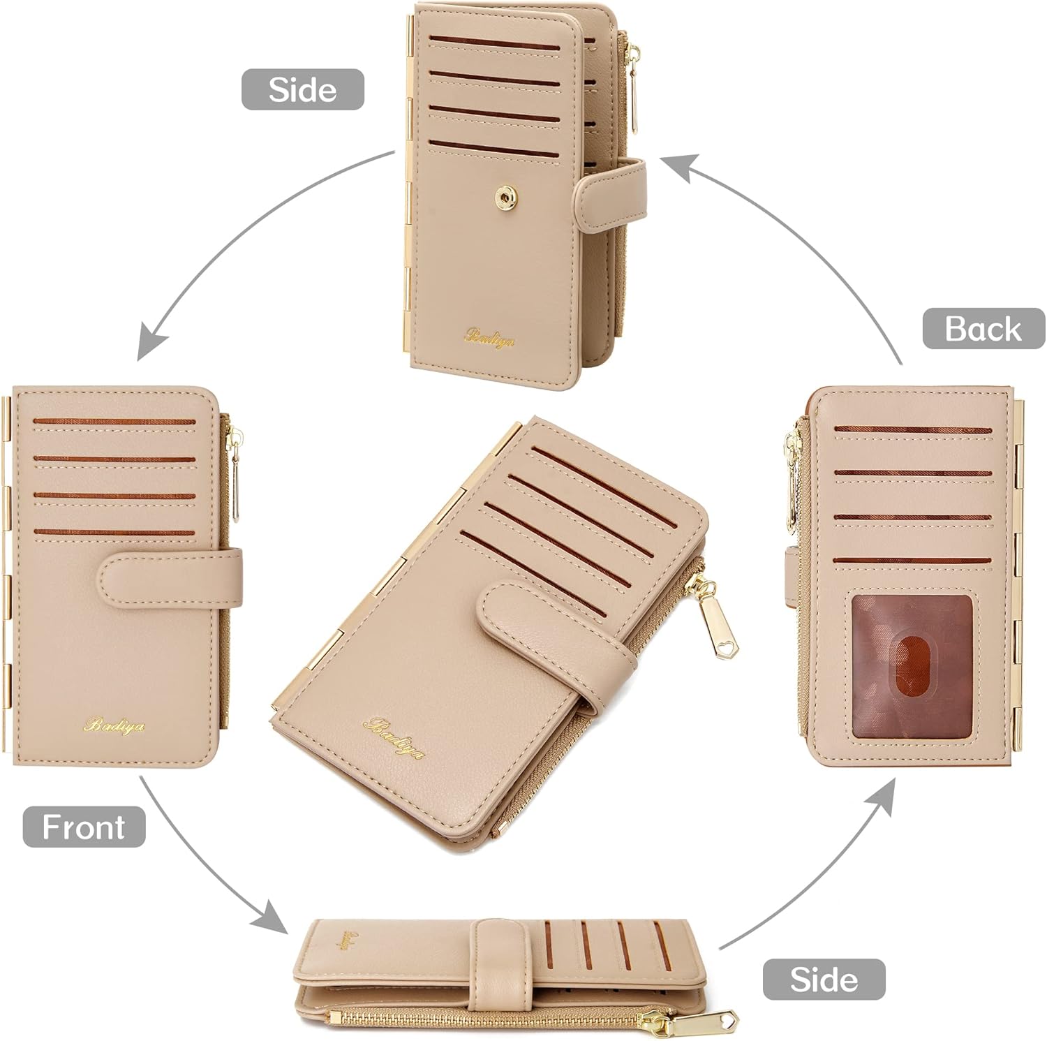 Badiya Credit Card Holder for Women, RFID Wallet Women, Slim Bifold Card Organizer with Multi-Card Case & Zipper Coin Pocket & 3 ID Windows, Travel Credit Card Holder with Metal Hinge - Image 7