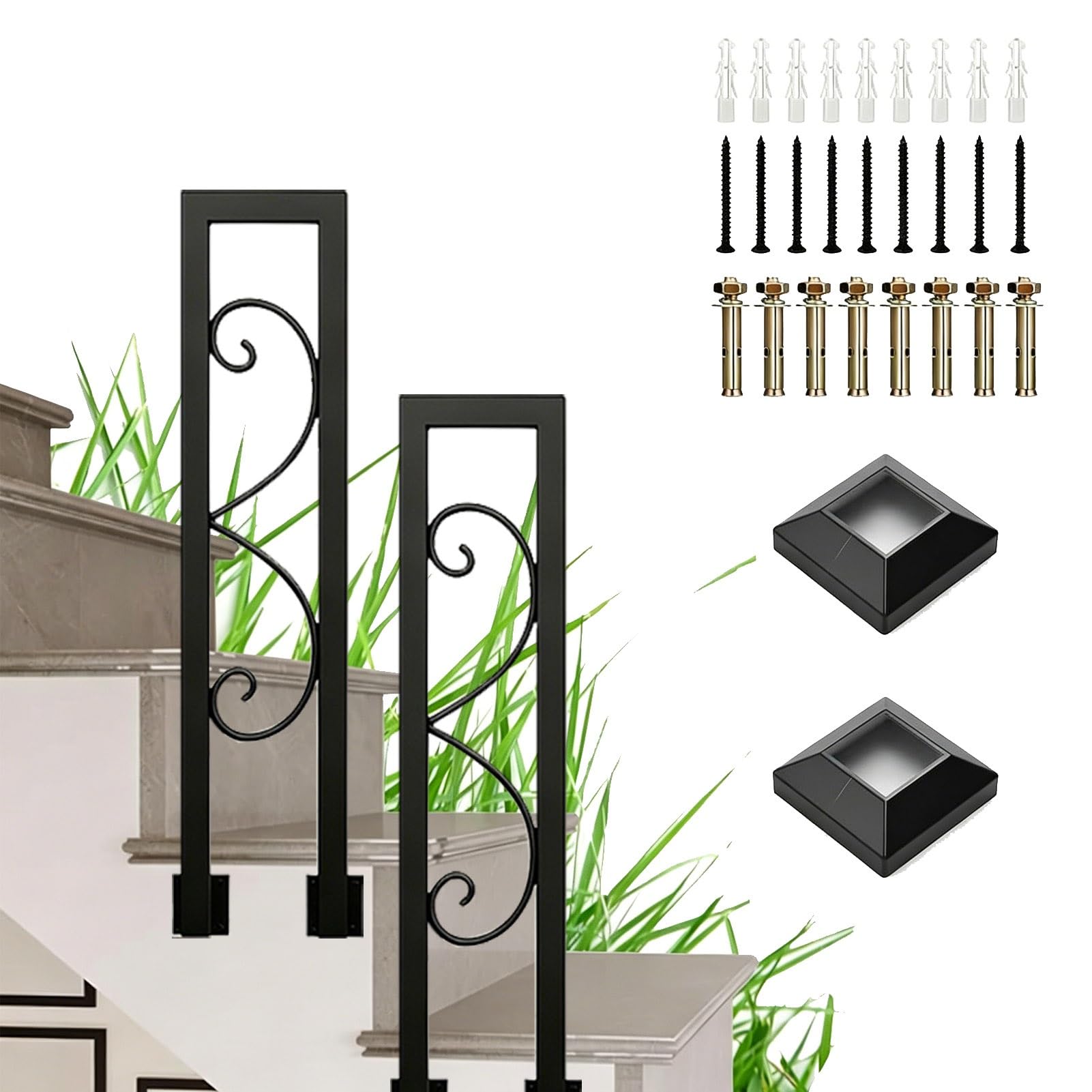 Metal Handrails for Outdoor Steps Indoor Stair Railing, Wrought Iron Transitional Hand Rail for Decking Villa Loft Corridor Exterior Garden Front Porch(55cm/22in)