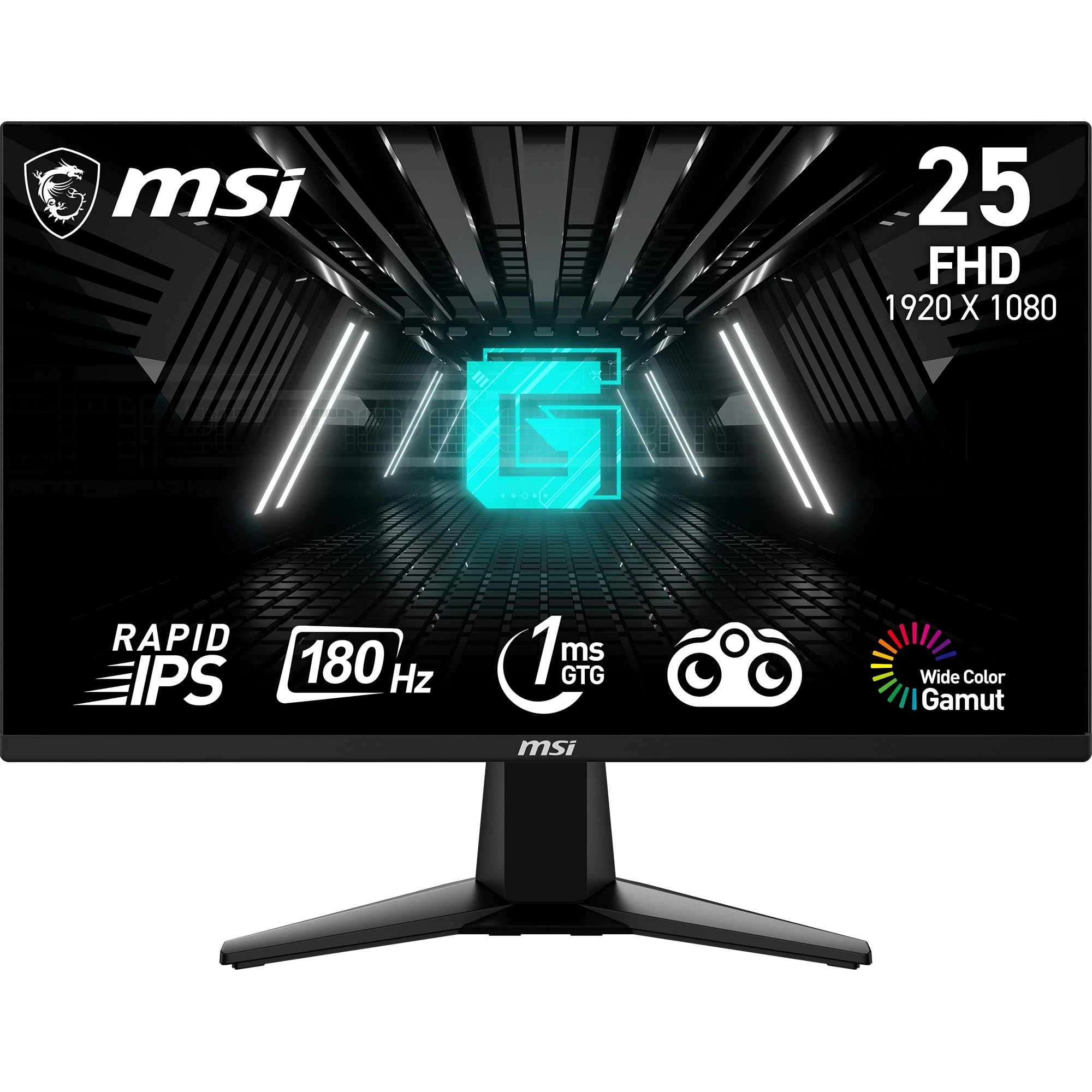 MSI G255F 24,5-Zoll-FHD-Gaming-Monitor – 1920 x 1080 Rapid IPS-Panel, 180 Hz / 1 ms (GtG), 99% sRGB-Farbraum, Adaptive-Sync – DP 1.2a, HDMI 2.0b CEC