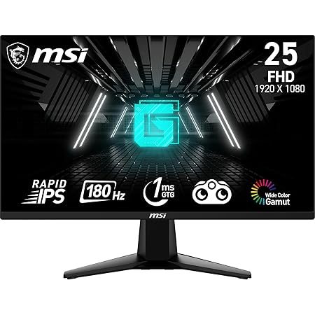 MSI G255F 24.5 Inch FHD Gaming Monitor - 1920 x 1080 Rapid IPS Panel, 180 Hz / 1ms (GtG), 99% sRGB Colour Gamut, Adaptive-Sync - DP 1.2a, HDMI 2.0b CEC