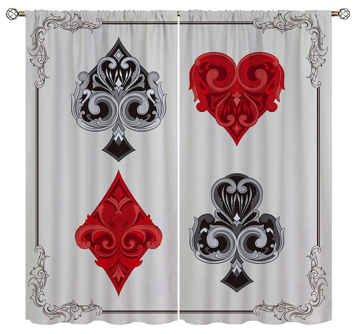 pop-belief Poker Blackout Curtains for Home Decor,3D Playing Cards Casino Chips Gambling Rod Pocket Thermal Insulated Drapes Darkening Window Curtain for Girls Boy Bedroom Living Room 42 x 63 Inch