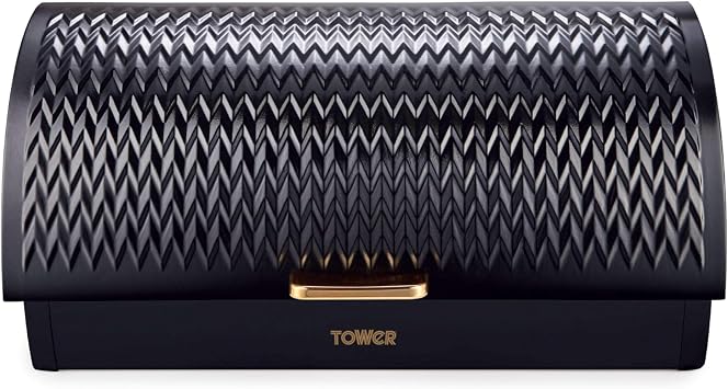 Tower T826090BLK Empire Roll Top Bread Bin, Stainless Steel, Black and Brass, One Size