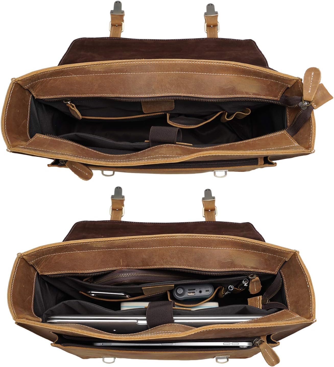 Flash Deals - 50% OFF Polare Full Grain Leather Laptop Briefcase Messenger Bag Vintage Travel Case For Men