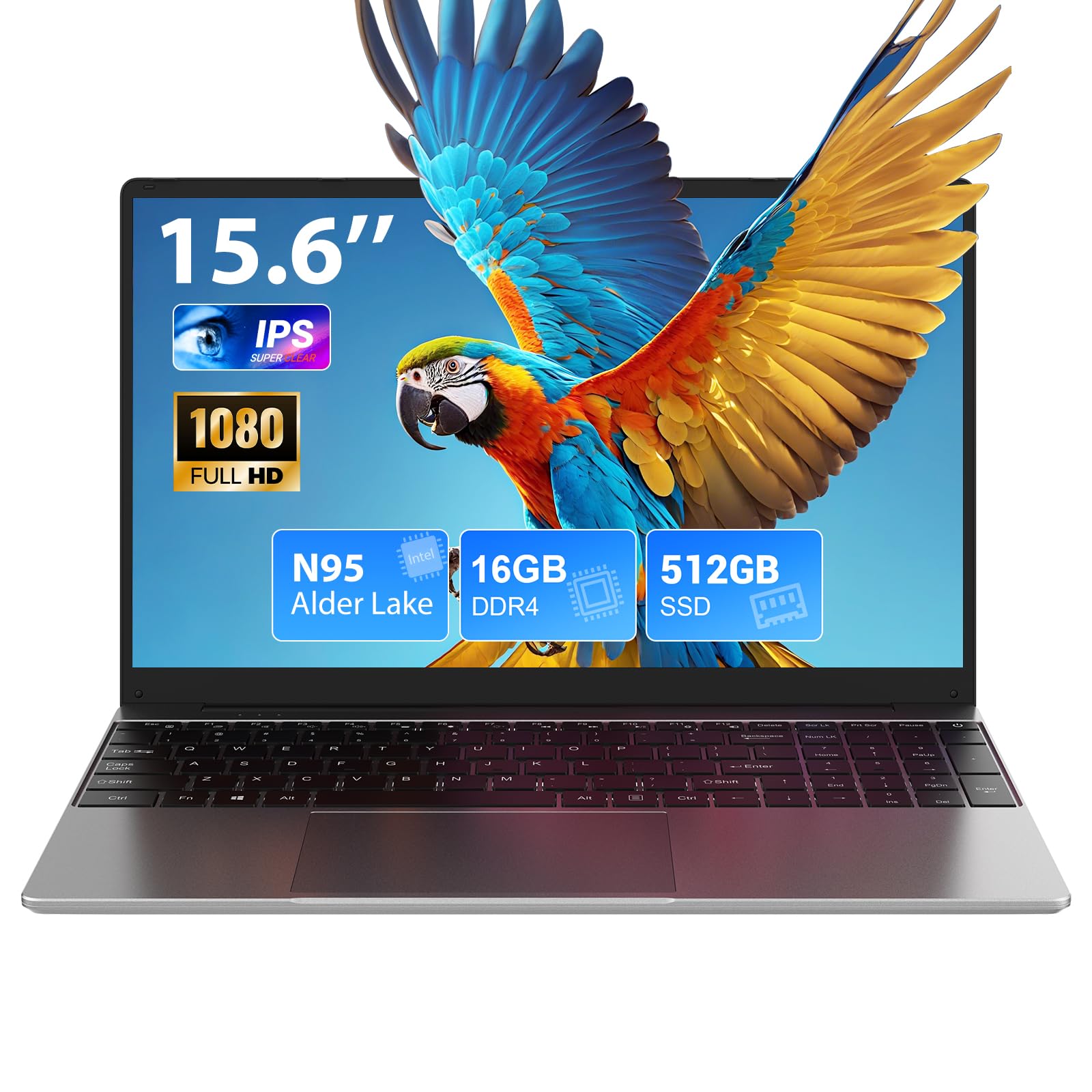 Ordenador Portatil 15.6 Pulgadas, Win11 PC Portátil 16GB RAM 512GB SSD N95 CPU(hasta 3,4 GHz), Laptop IPS HD de 1920 x 1080 FHD, traer WiFi 5, HDMI, 2*USB 3.0, Type- C, TF Card Slot