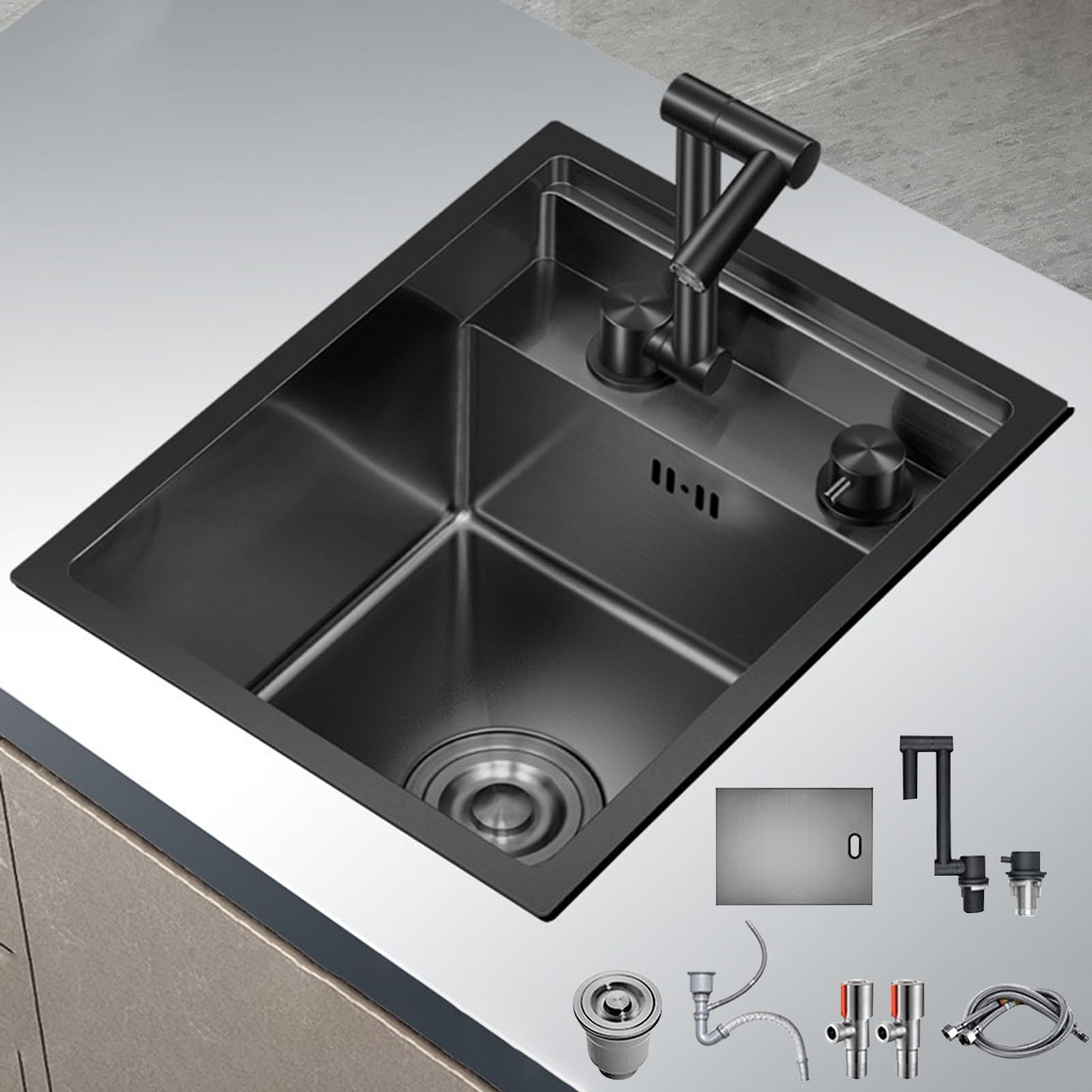 Fregadero de barra negro oculto con tapa mini lavabo de encimera