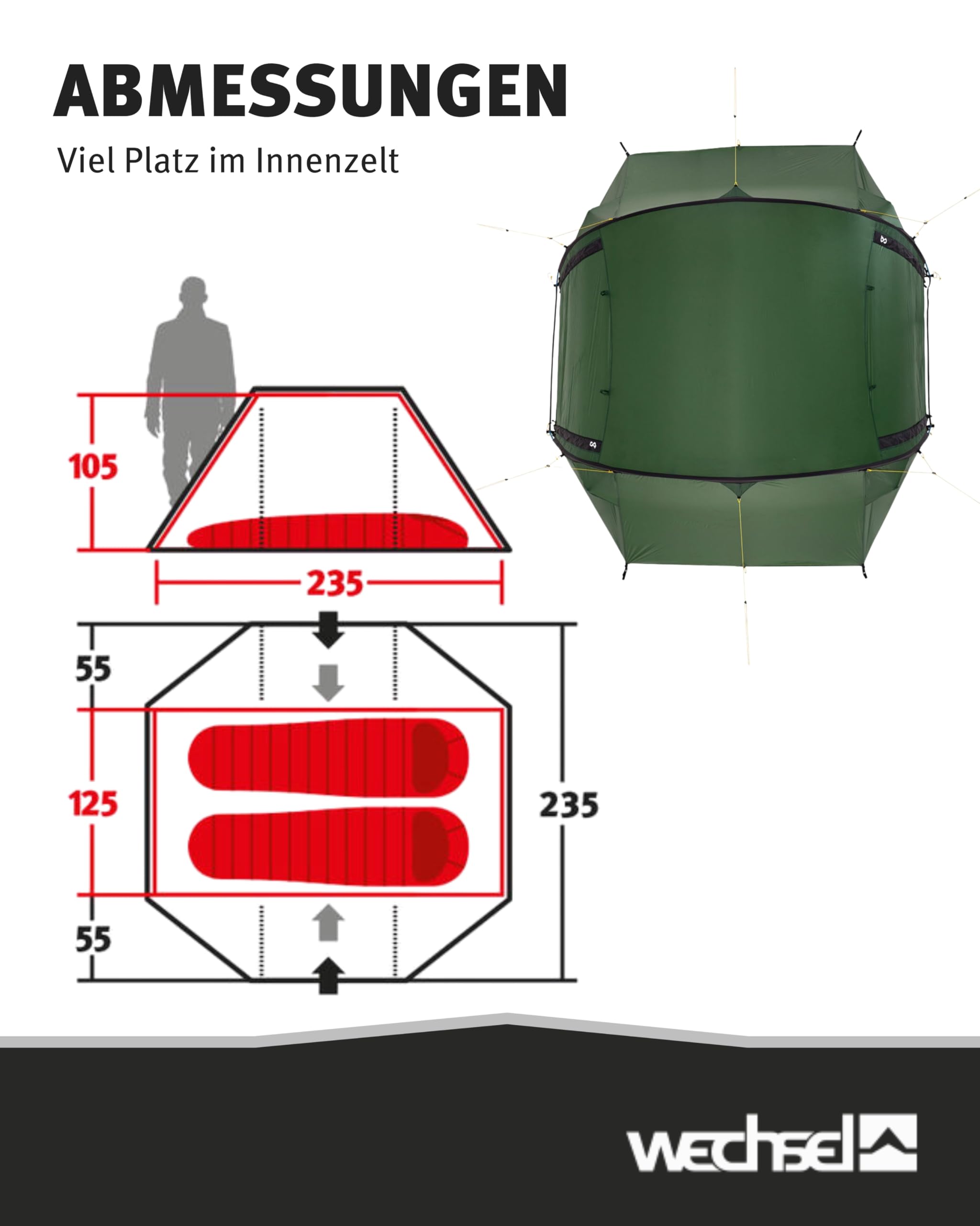 Wechsel Pioneer I Zero-G Trekkingzelt für 2 Personen I schnell aufbaubares Leichtgewichtszelt I kompakt & transportabel I ideales Outdoor-Zelt für Camping, Wandern & Radreisen