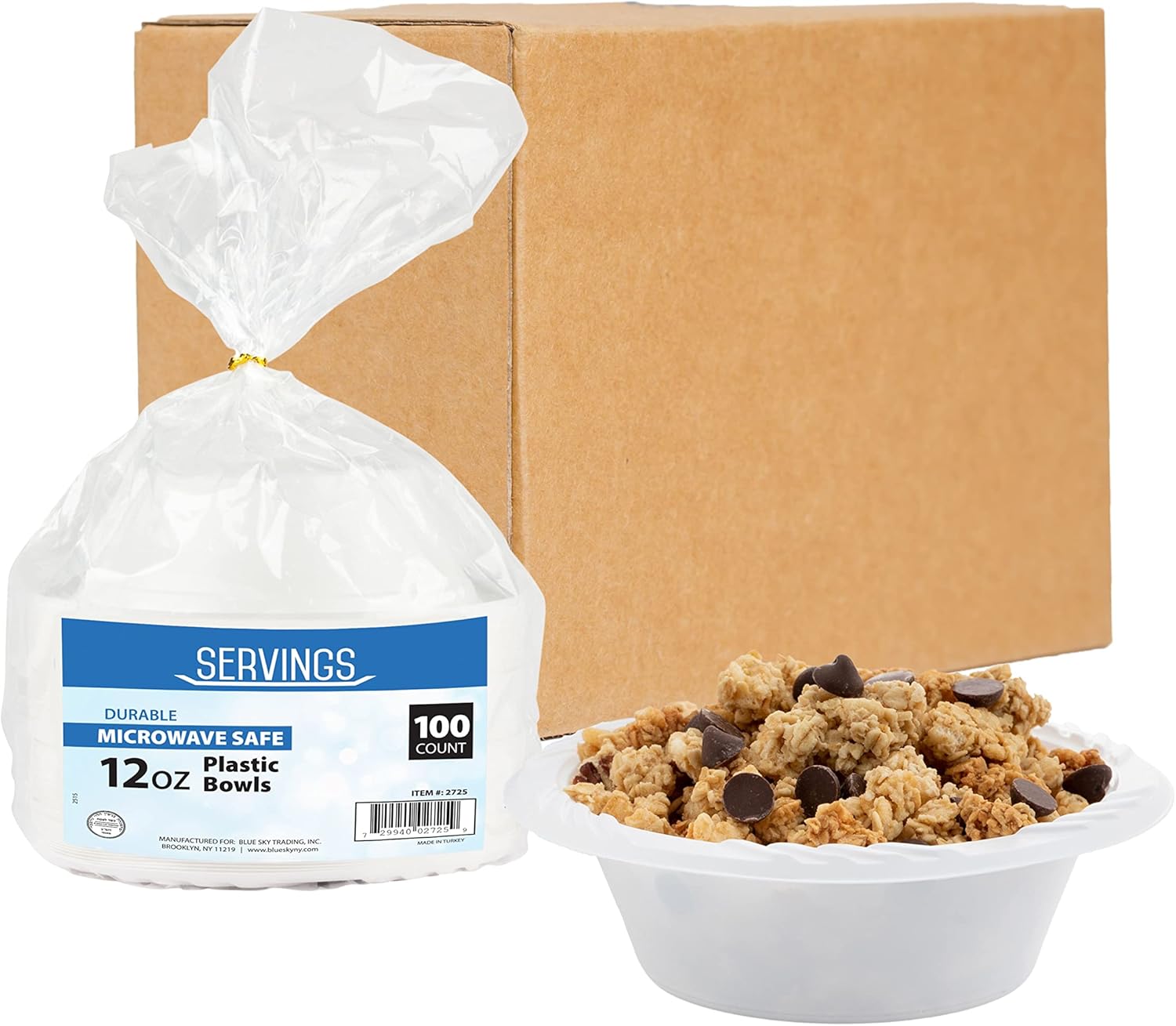 Blue Sky 12 oz white disposable plastic bowls, heavy duty plates