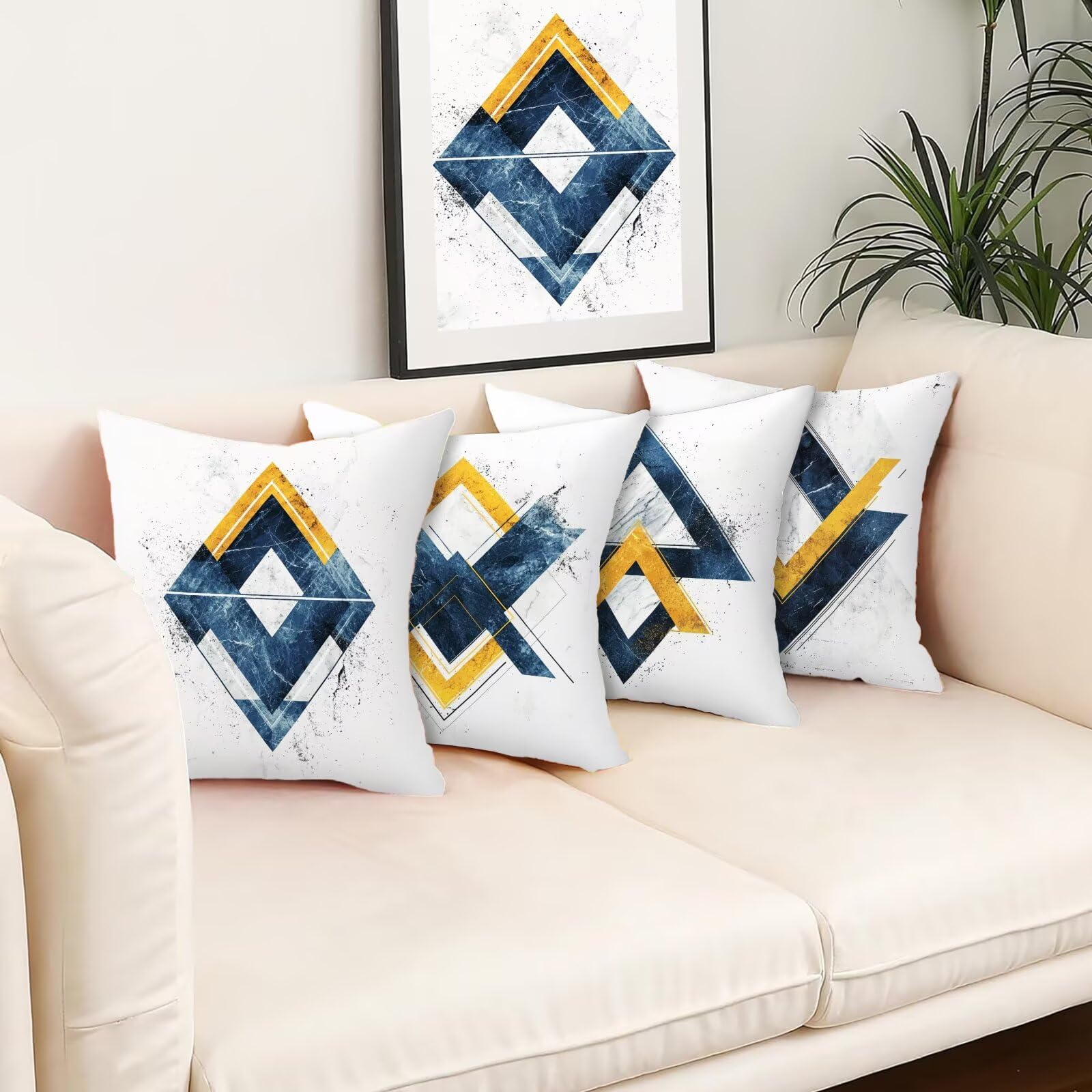 Kissenbezug 55x55 Geometrie 4er Set Samt Kissenbezüge Modern Zierkissenbezug Kissenhülle Dekorative Weiche Quadratische Dekokissenbezug Sofakissenbezug Couchkissen für Zimmer Deko Schlafzimmer I-19