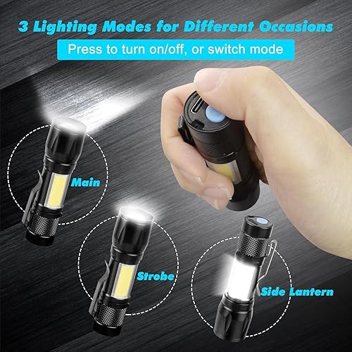 Miniatura 3 de KunHe Paquete de 6 mini linternas LED pequeñas recargables por USB, linterna de campamento a granel, linterna brillante de alto lúmenes, luz EDC