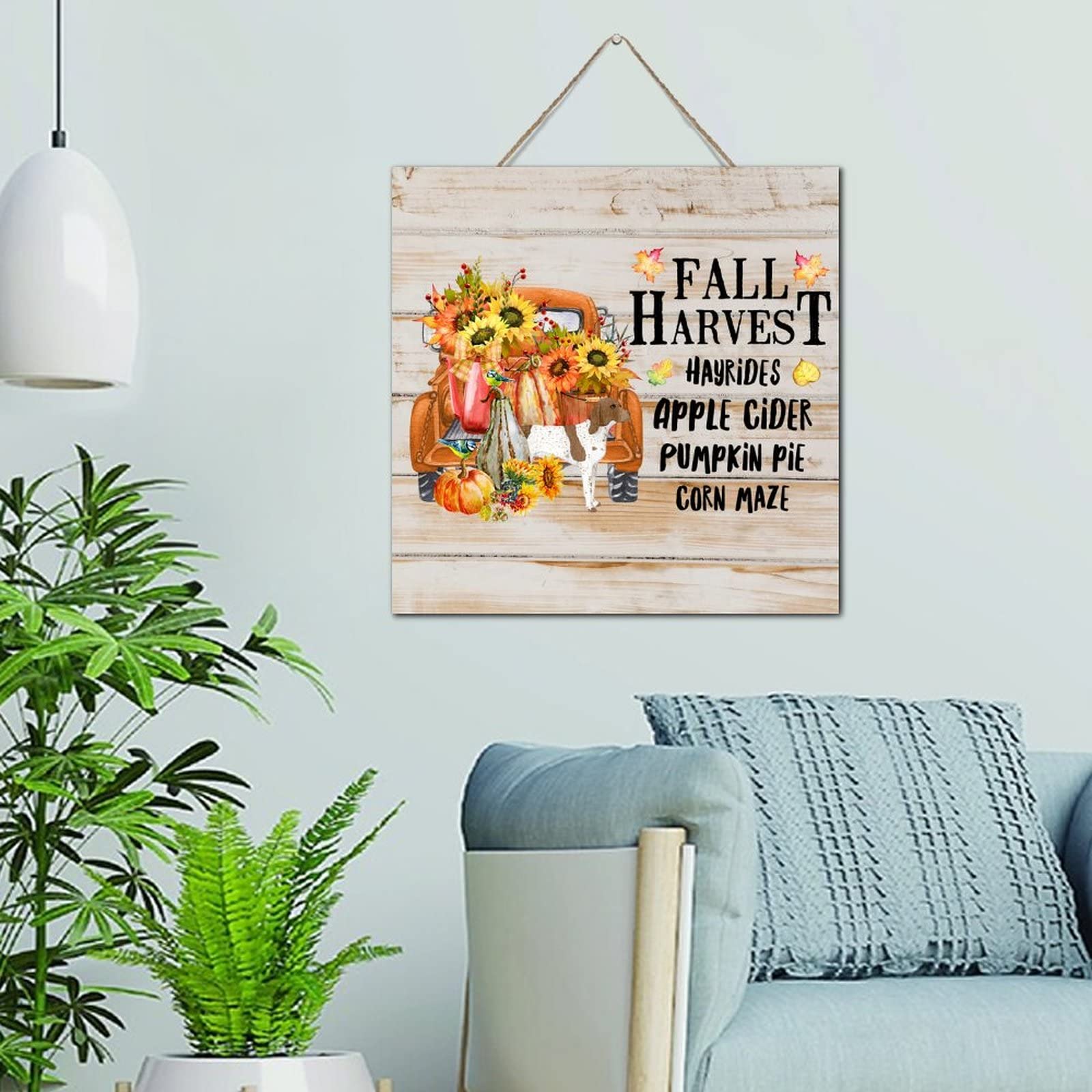 Plaque murale en bois Fall Harvest tableau décoratif carré 30,5 cm pour chambre adulte