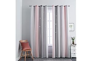 Pink and Gray Star Cutout Curtains