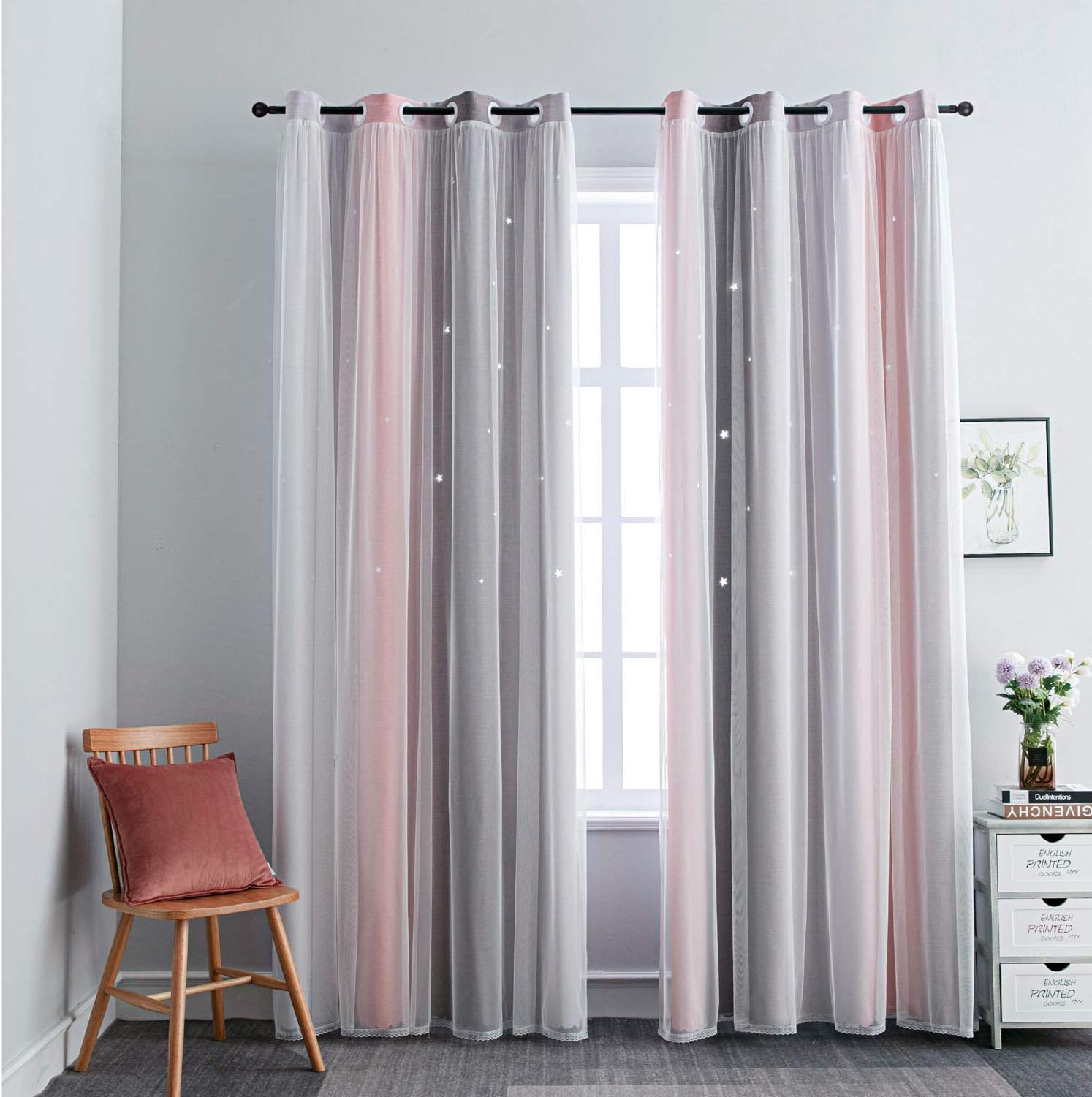 Amazon.com: conokata Star Girl and Kids Curtains for Bedroom Rainbow ...