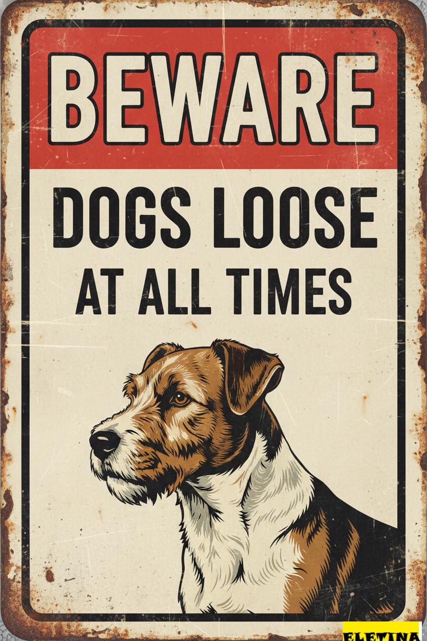 Beware Of Dogs Loose Bull Terrier Tin Sign, 8x12 Inch