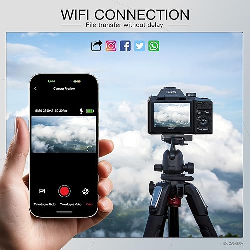 Miniatura 7 de Cámara digital 5K, cámaras de 64MP para fotografía y video, cámara de vlogging para YouTube con pantalla abatible de 3 pulgadas, zoom digital 16X,