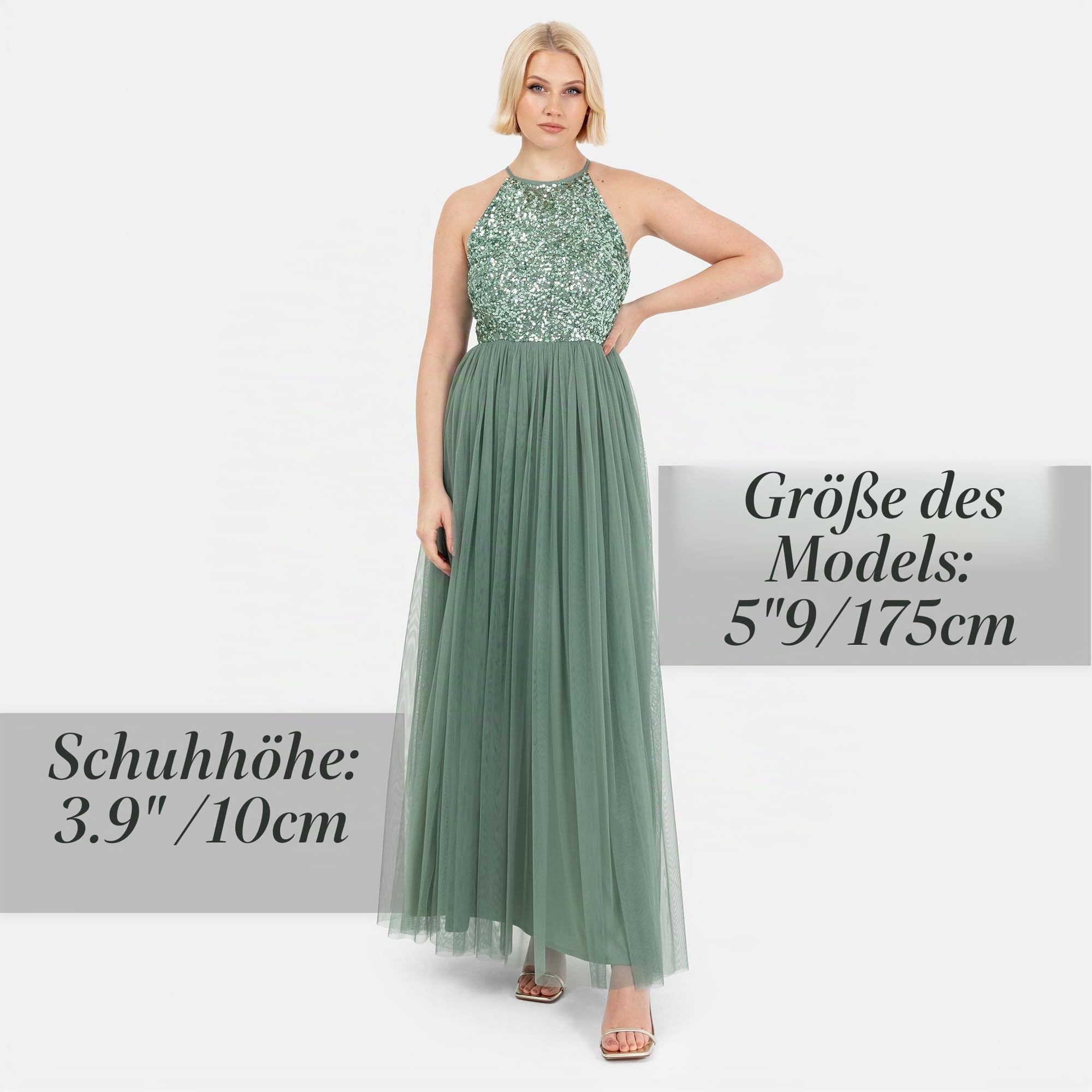 Abendkleid Pailletten Cocktailkleid Damen Tüllkleid Kleid Nackenband Abendkleid Elegant für Hochzeit Brautjungfernkleid