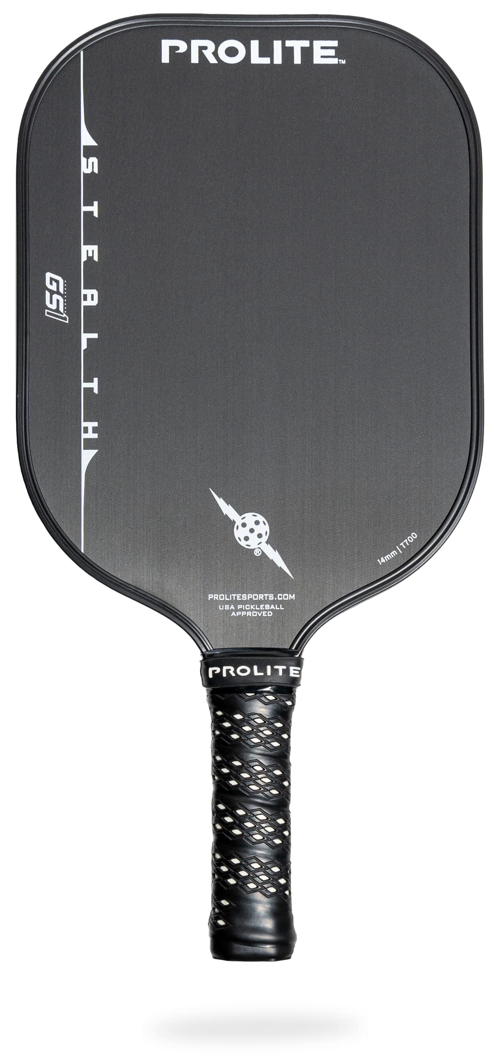 PROLITE Stealth GS1 Pickleball Paddle | Gritty Toray T700 Raw Carbon Fiber Face | Oversized Face For Increased Sweet Spot | Extended Handle Wrapped With Our World-Famous Diamond Grip | Made In The USA